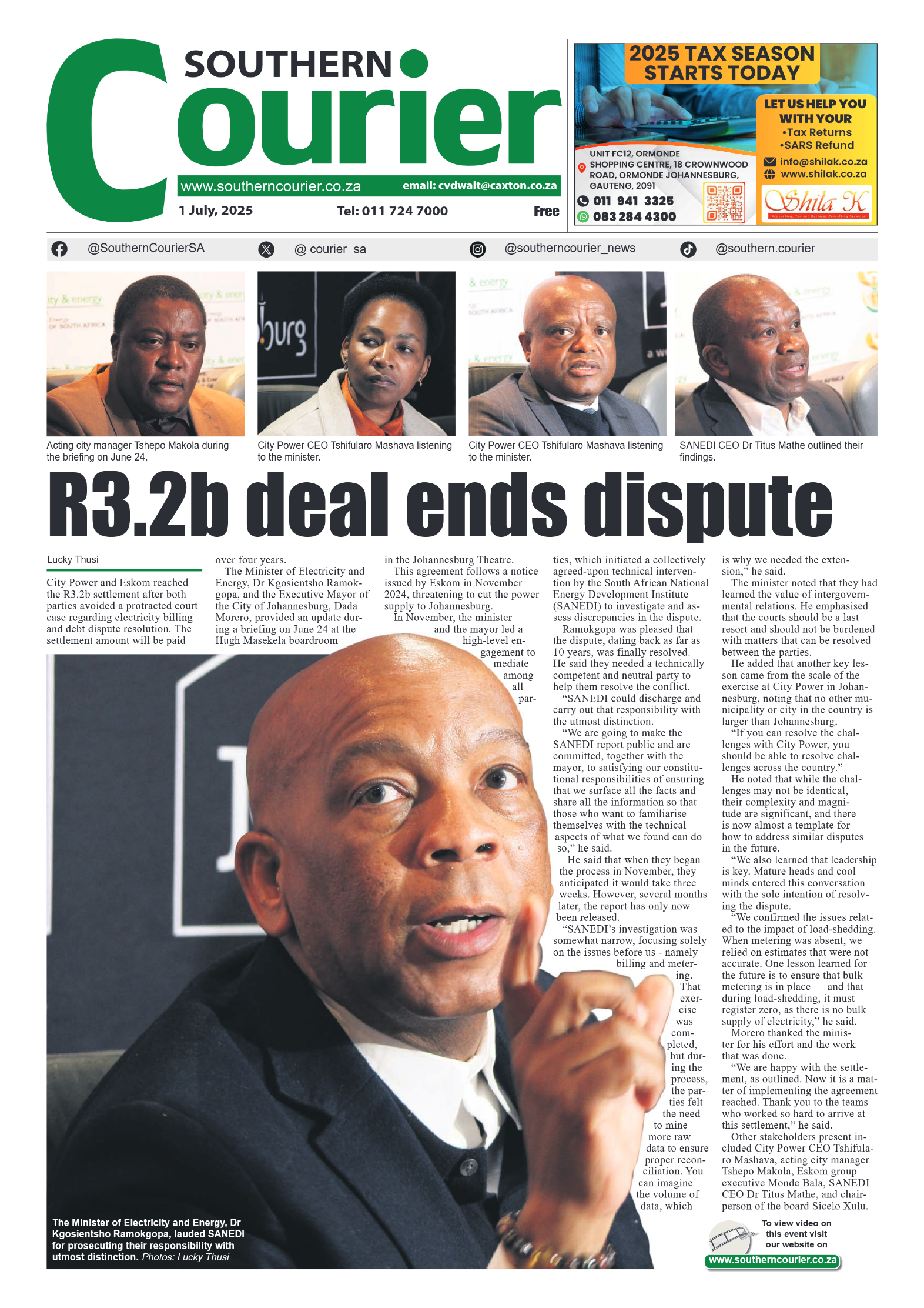 Southern Courier 1 July 2025 page 1