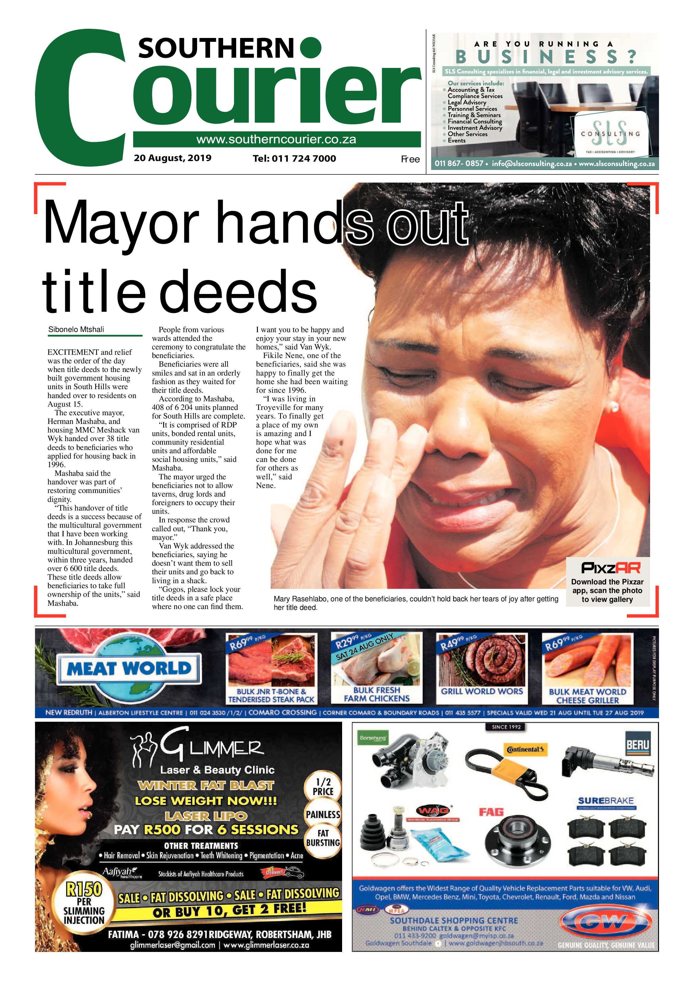 Southern Courier 20 August 2019 page 1