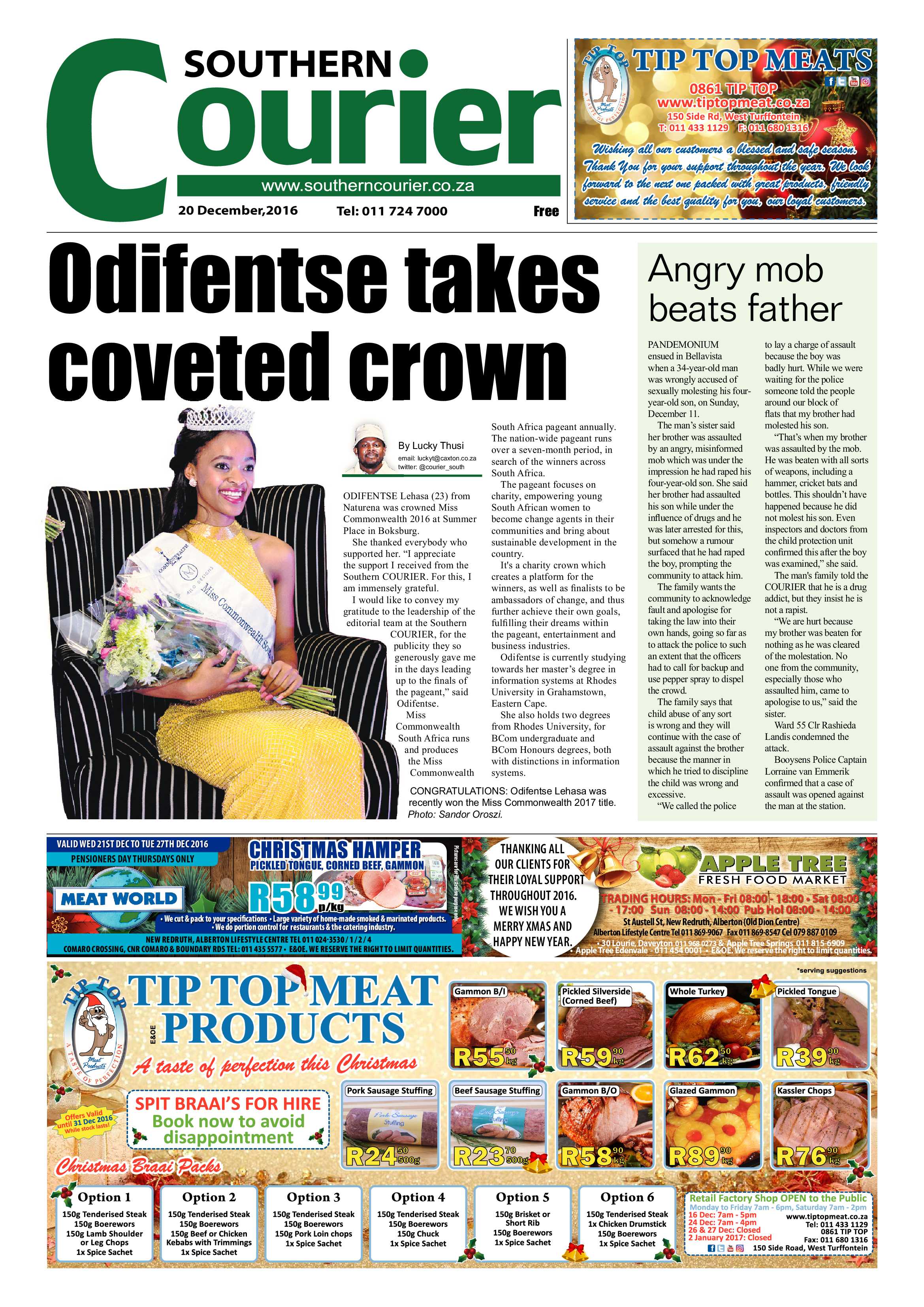 Southern Courier 20 December 2016 page 1