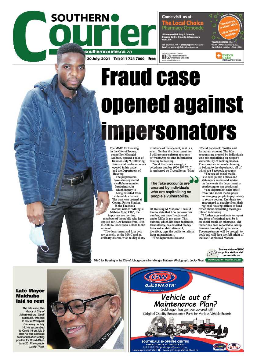Southern Courier 20 July 2021 page 1