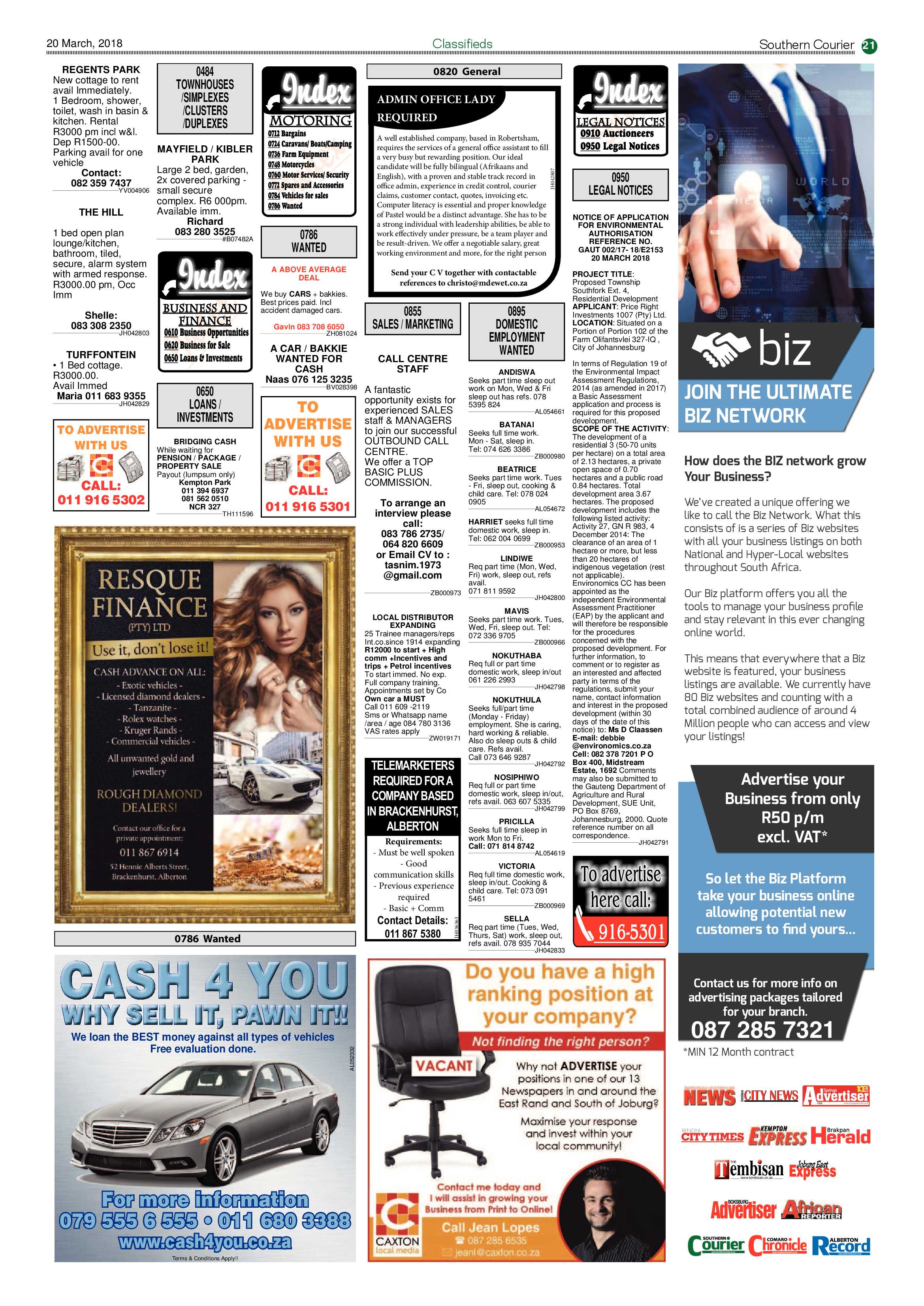Southern Courier 20 March 2018 page 21
