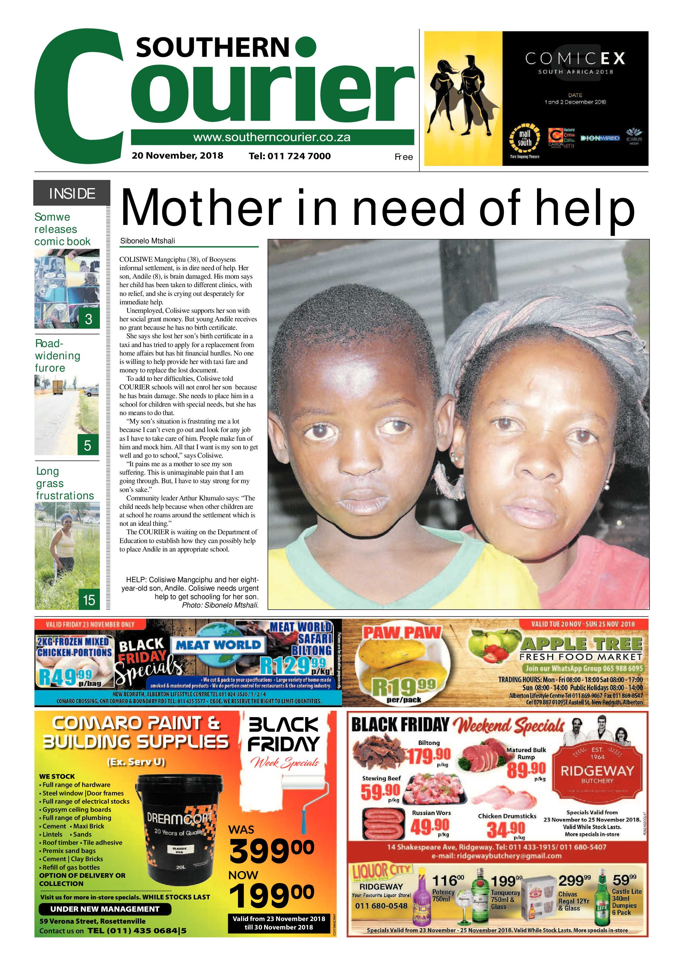 Southern Courier 20 November 2018 page 1