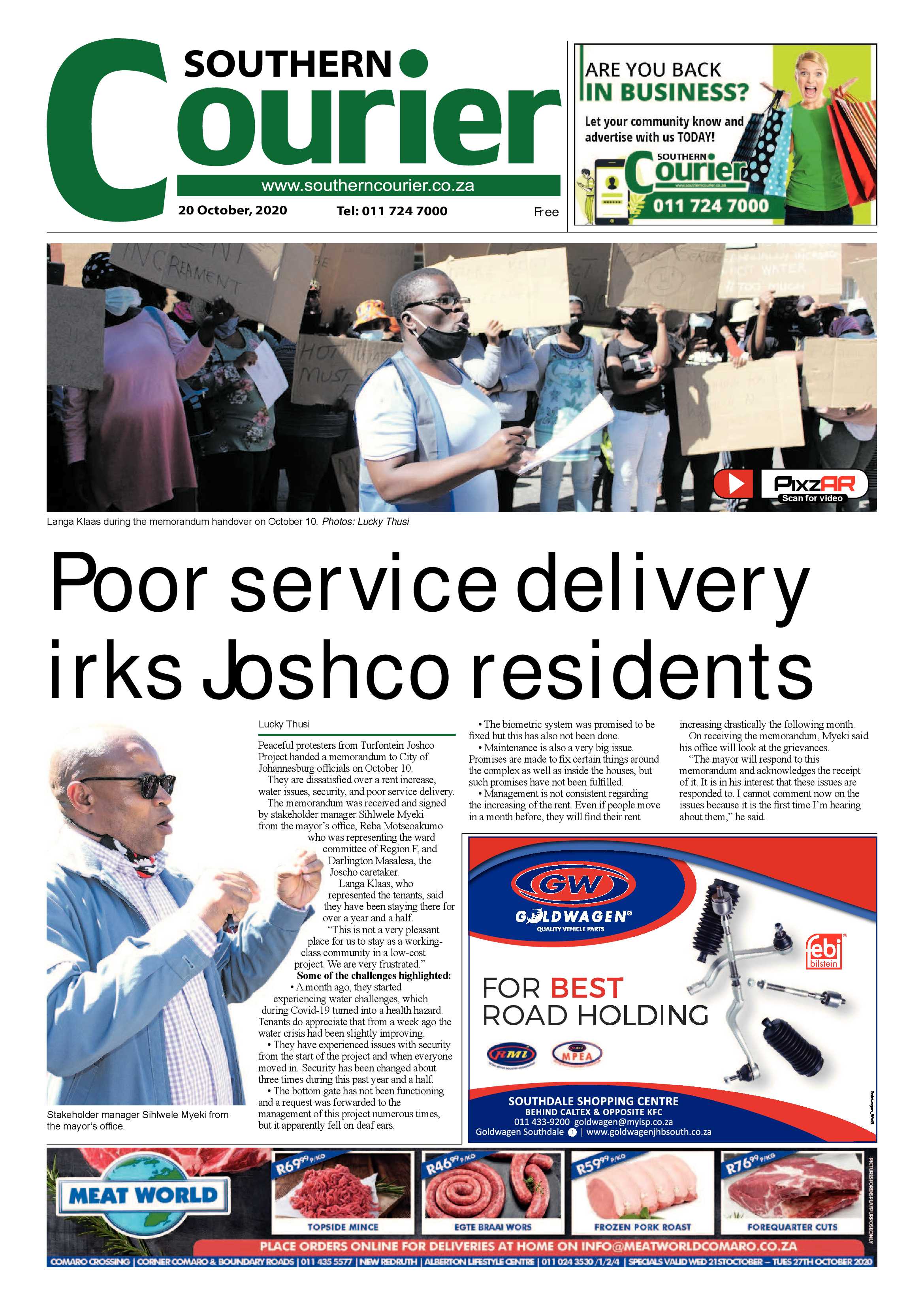 Southern Courier 20 October 2020 page 1