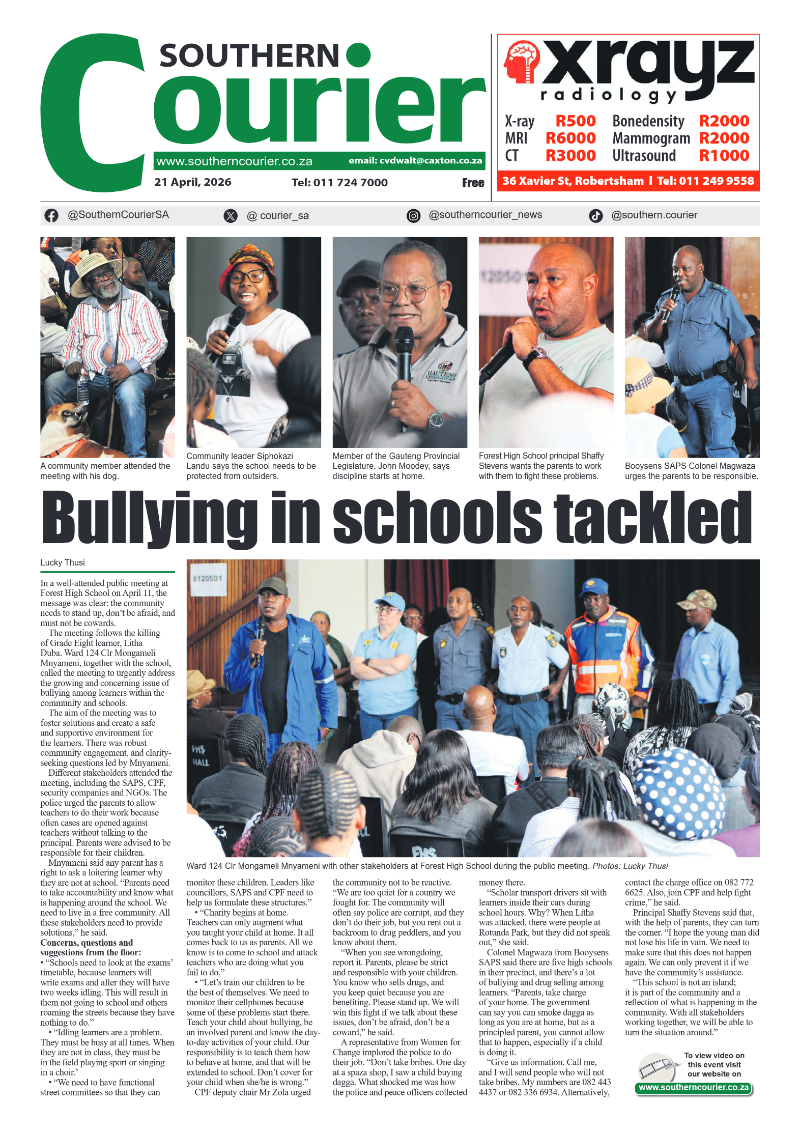 Southern Courier 21 April 2026 page 1