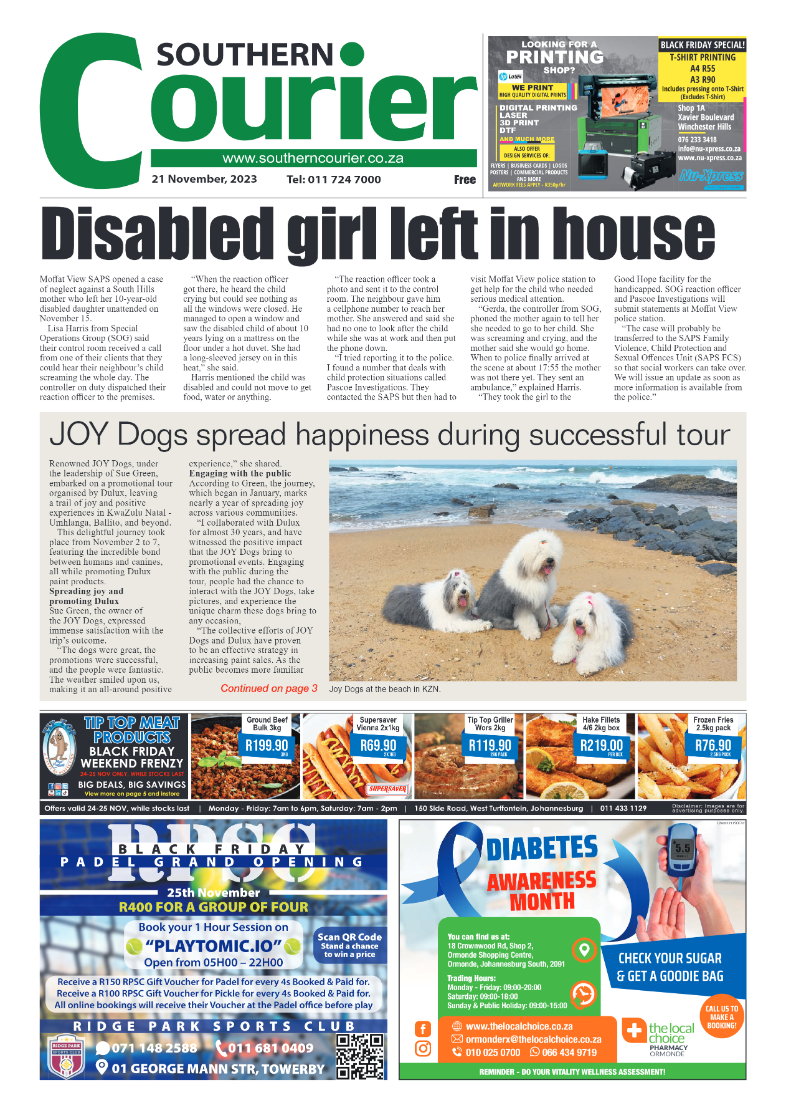 Southern Courier 21 November 2023 page 1
