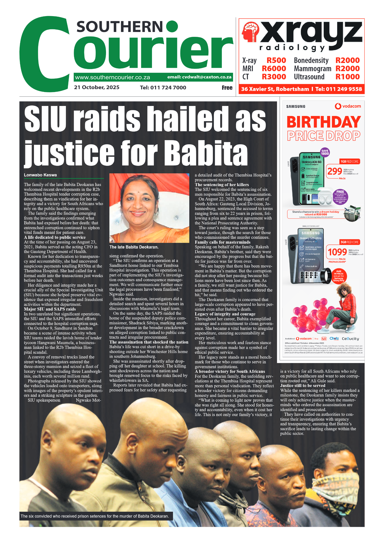 Southern Courier 21 October 2025 page 1