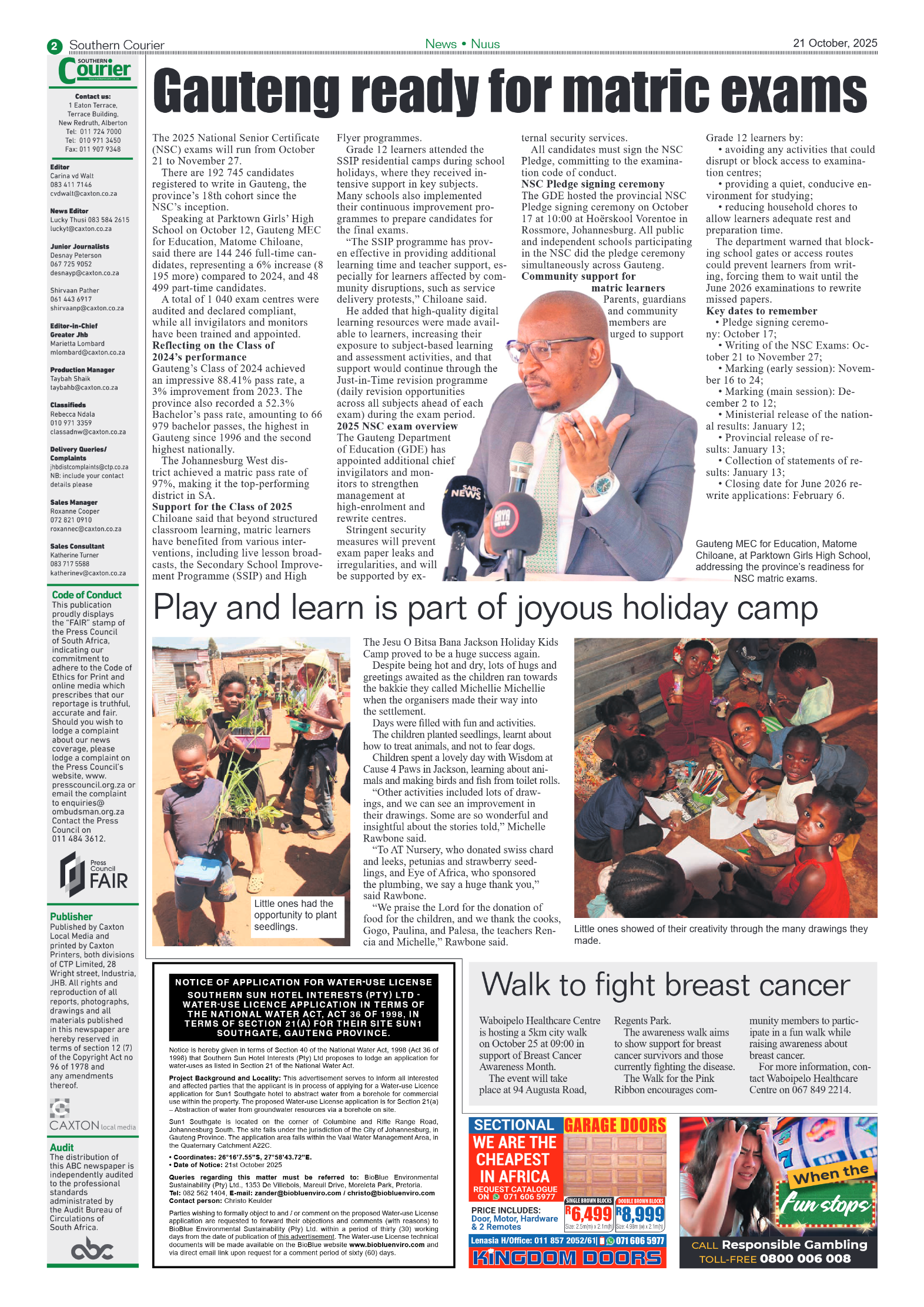 Southern Courier 21 October 2025 page 2