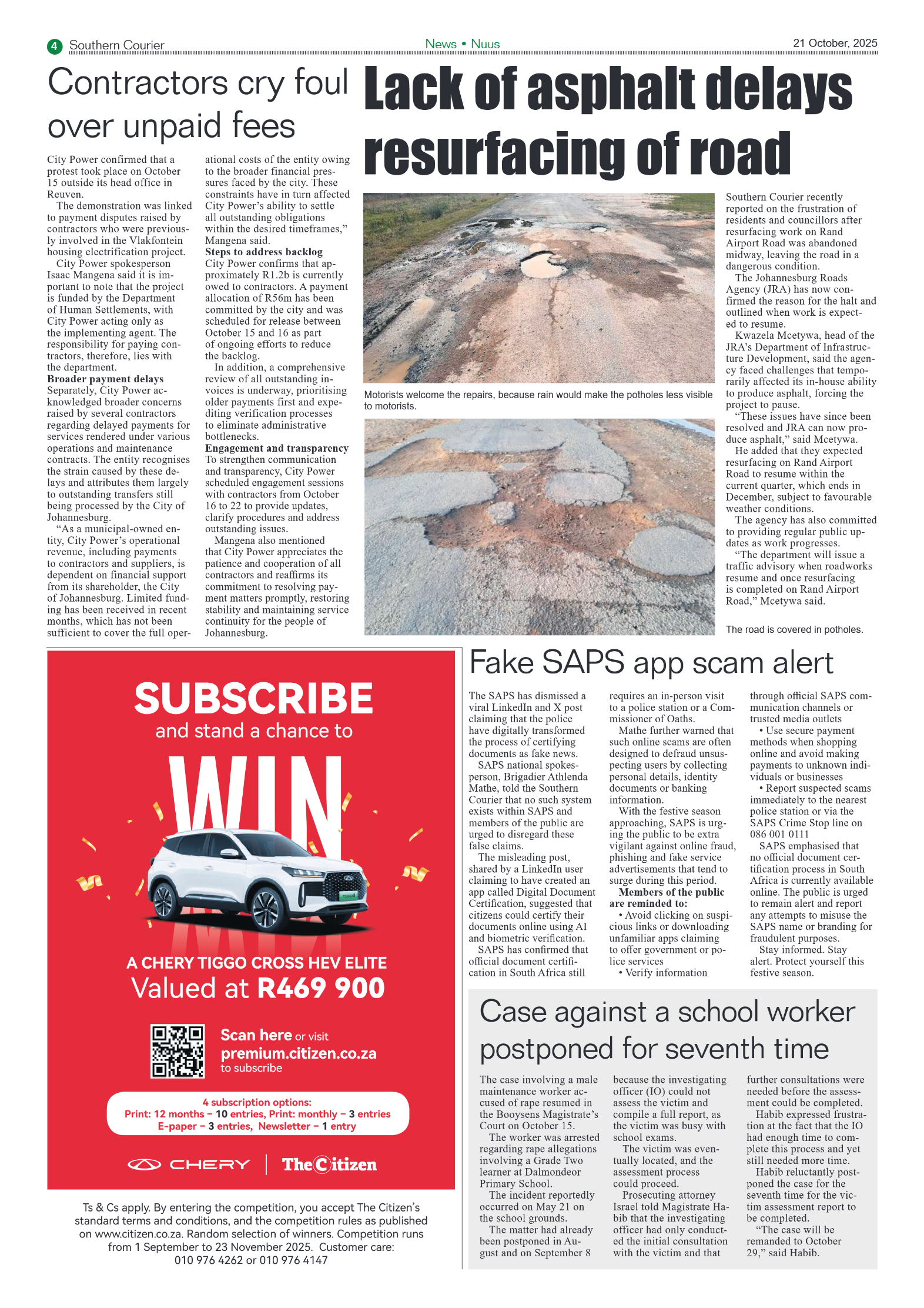 Southern Courier 21 October 2025 page 4