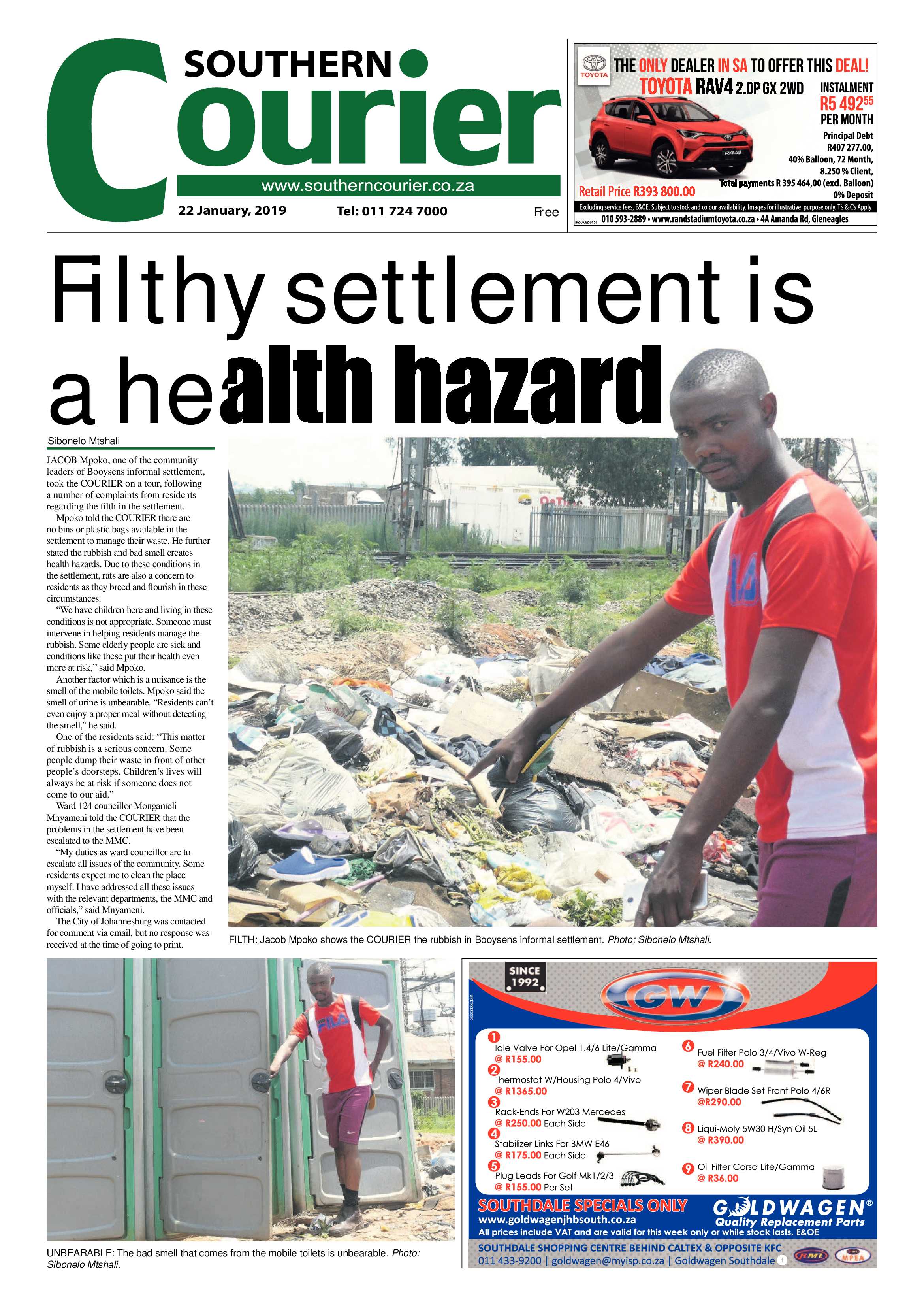 Southern Courier 22 January 2019 page 1