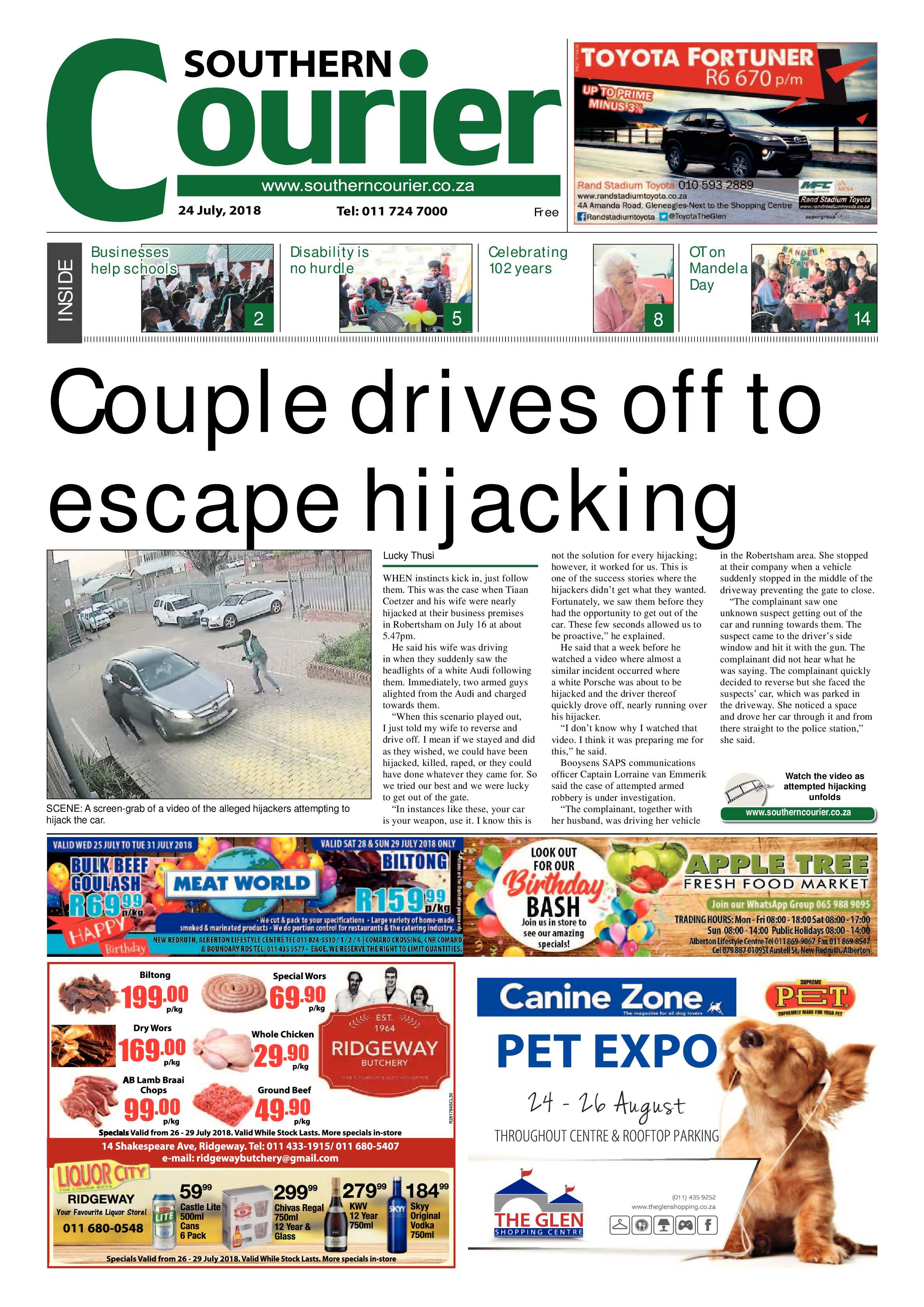 Southern Courier 24 July 2018 page 1