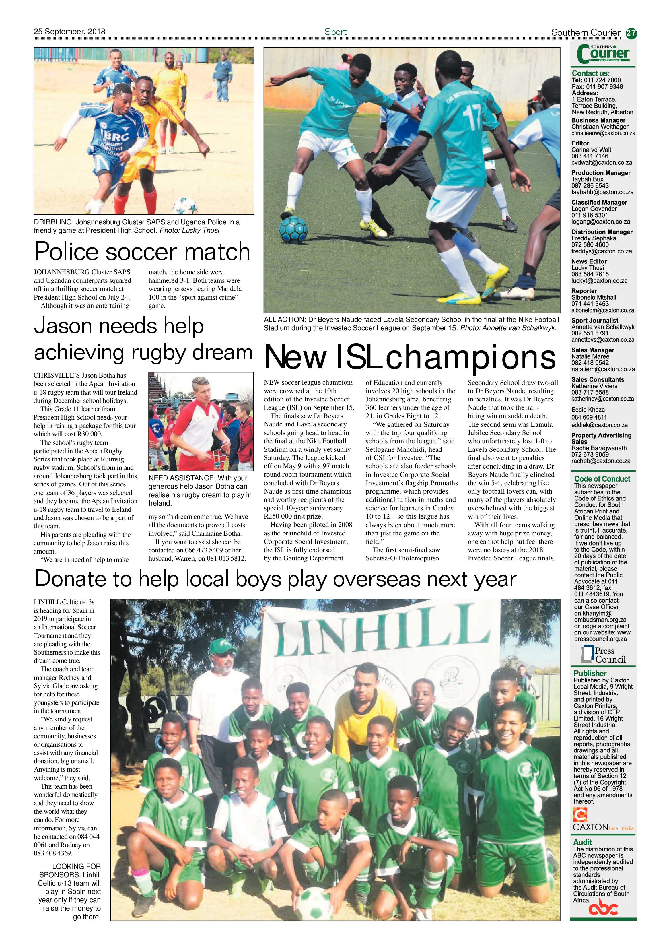 Southern Courier 25 September 2018 page 27