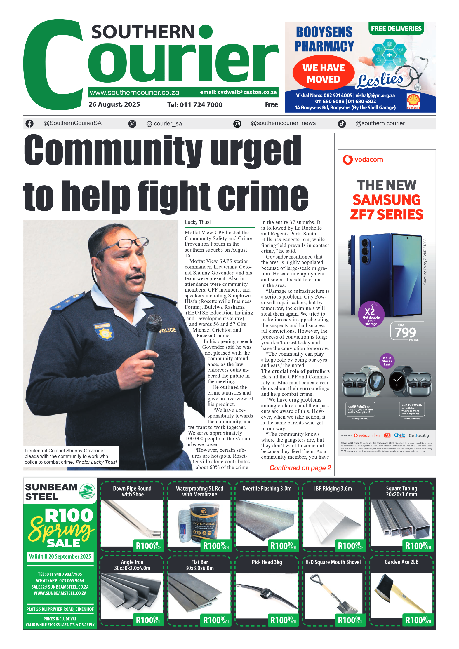 Southern Courier 26 August 2025 page 1