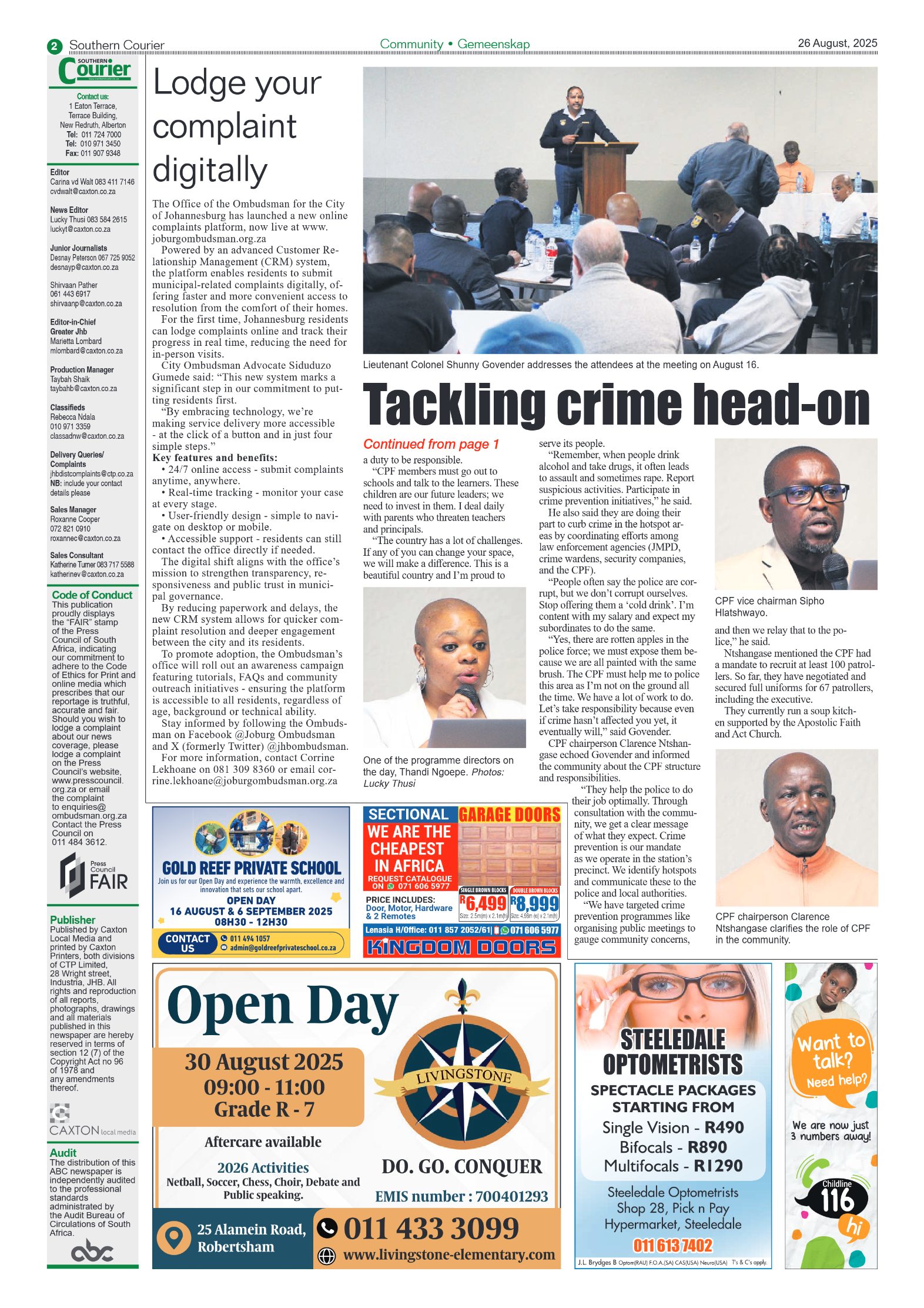 Southern Courier 26 August 2025 page 2