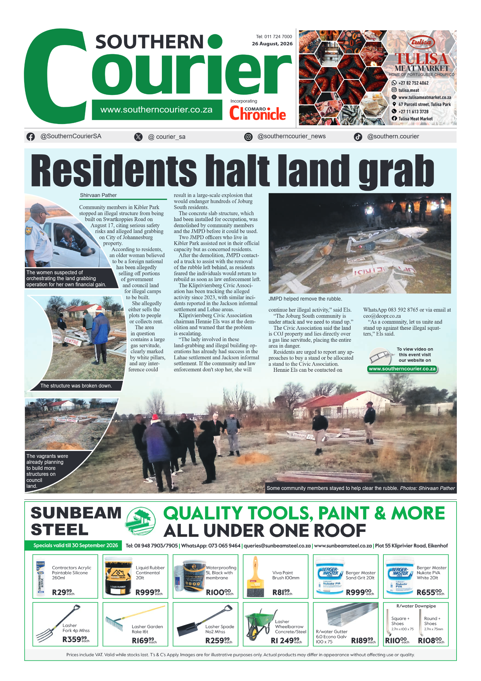 Southern Courier 26 August 2026 page 1