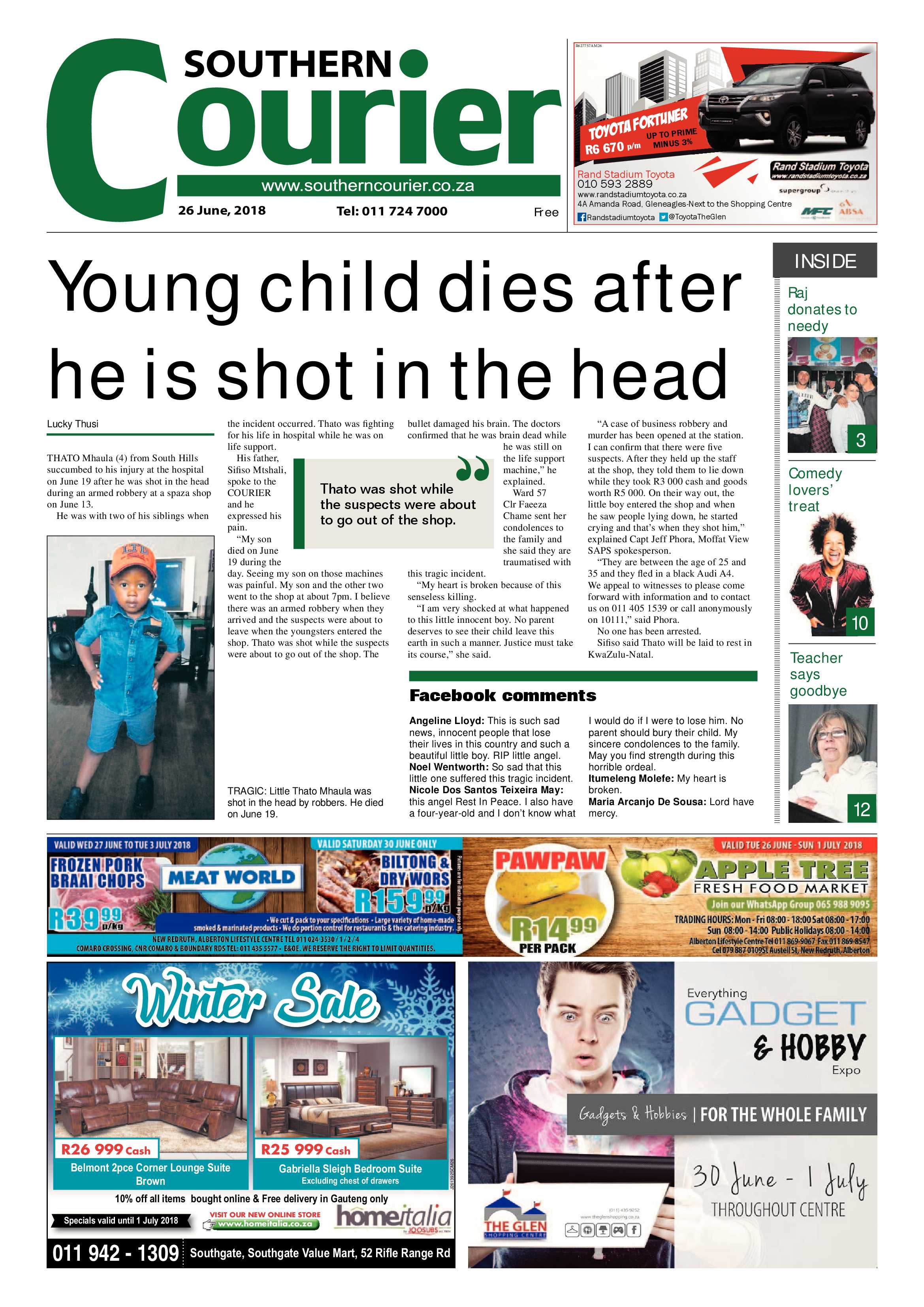 Southern Courier 26 June 2018 page 1