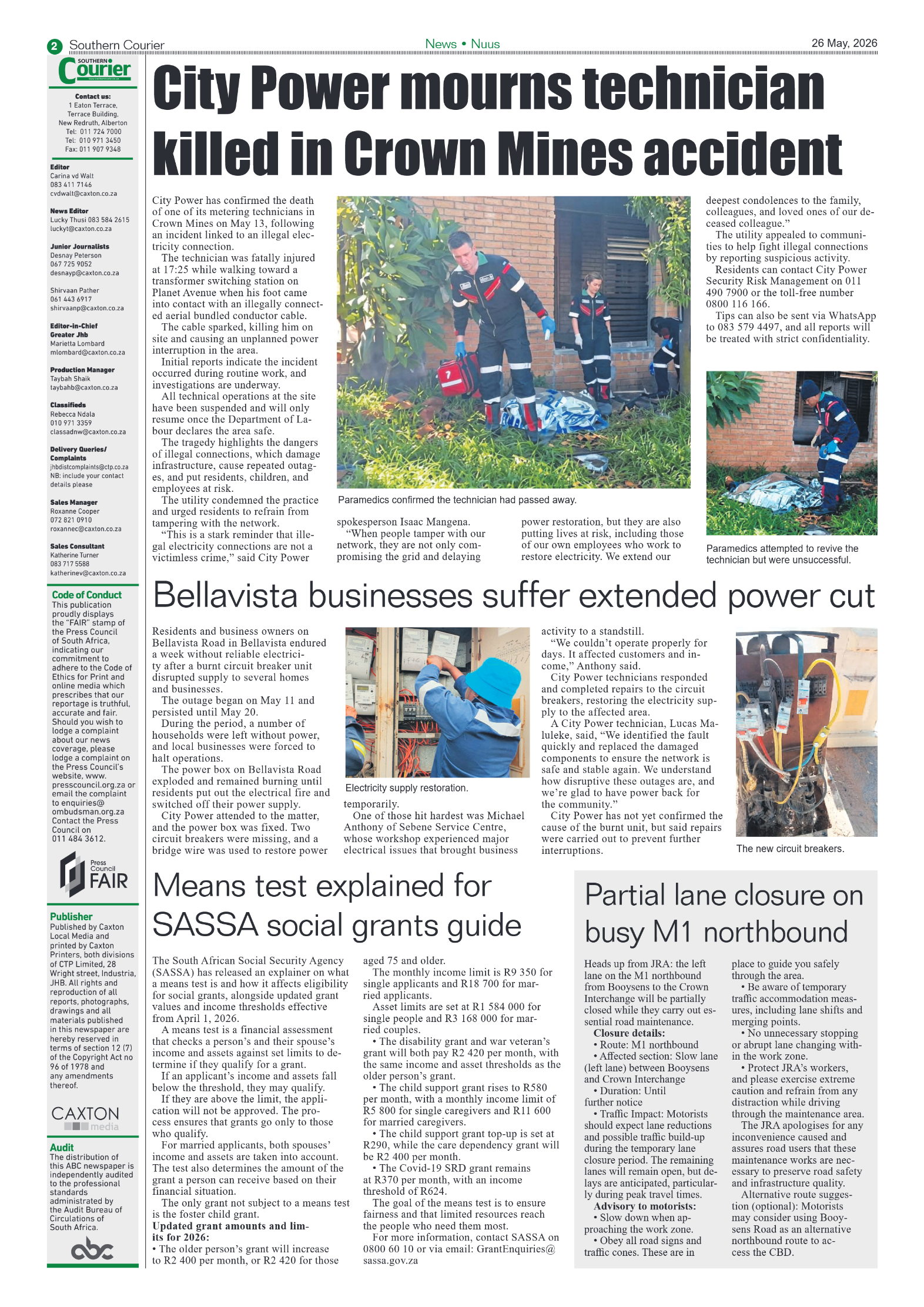 Southern Courier 26 May 2026 page 2