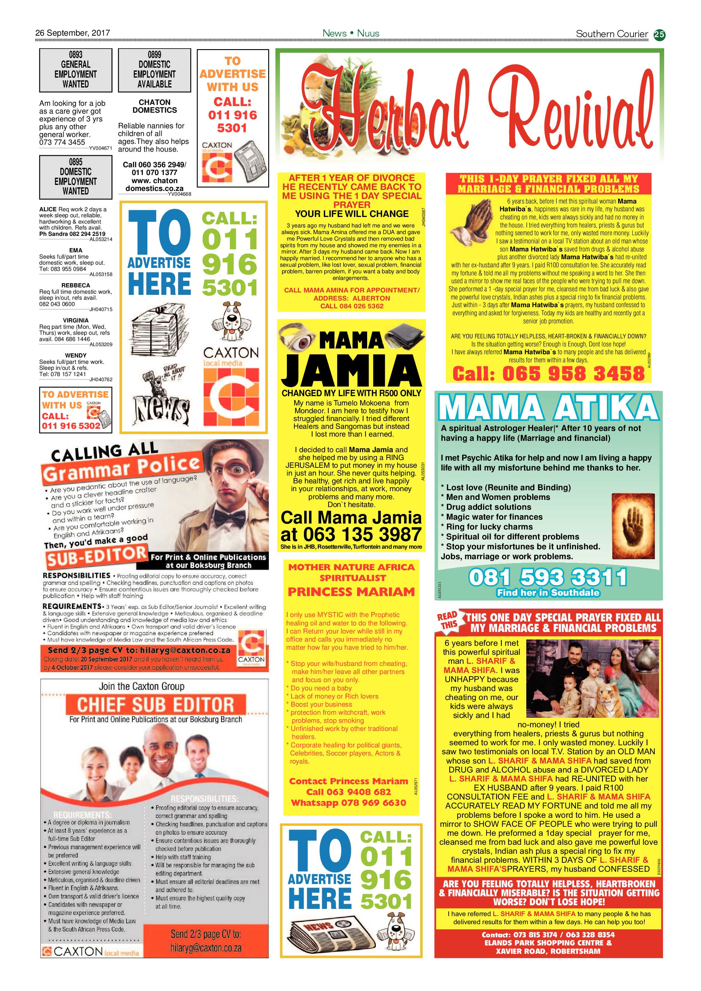 Southern Courier 26 September 2017 page 25