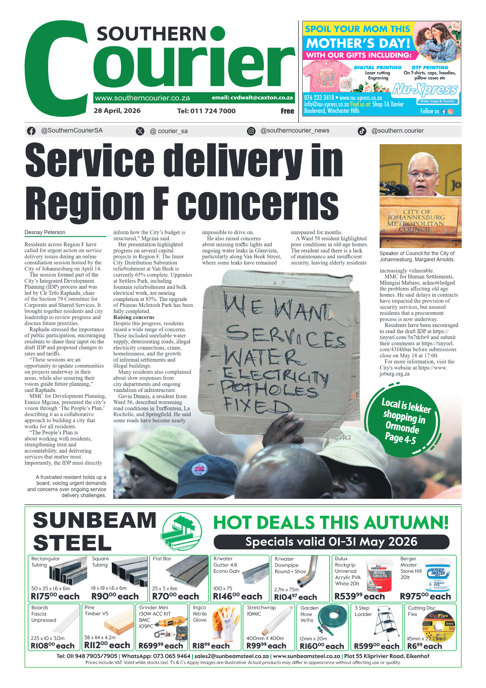 Southern Courier 28 April 2026 page 1