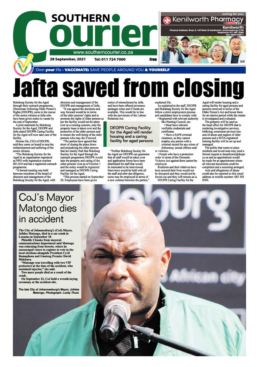 Southern Courier 28 September 2021 page 1