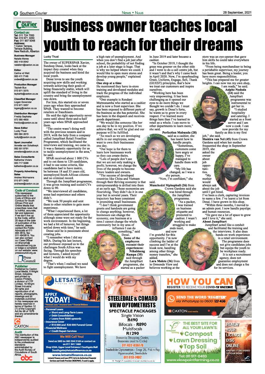 Southern Courier 28 September 2021 page 2