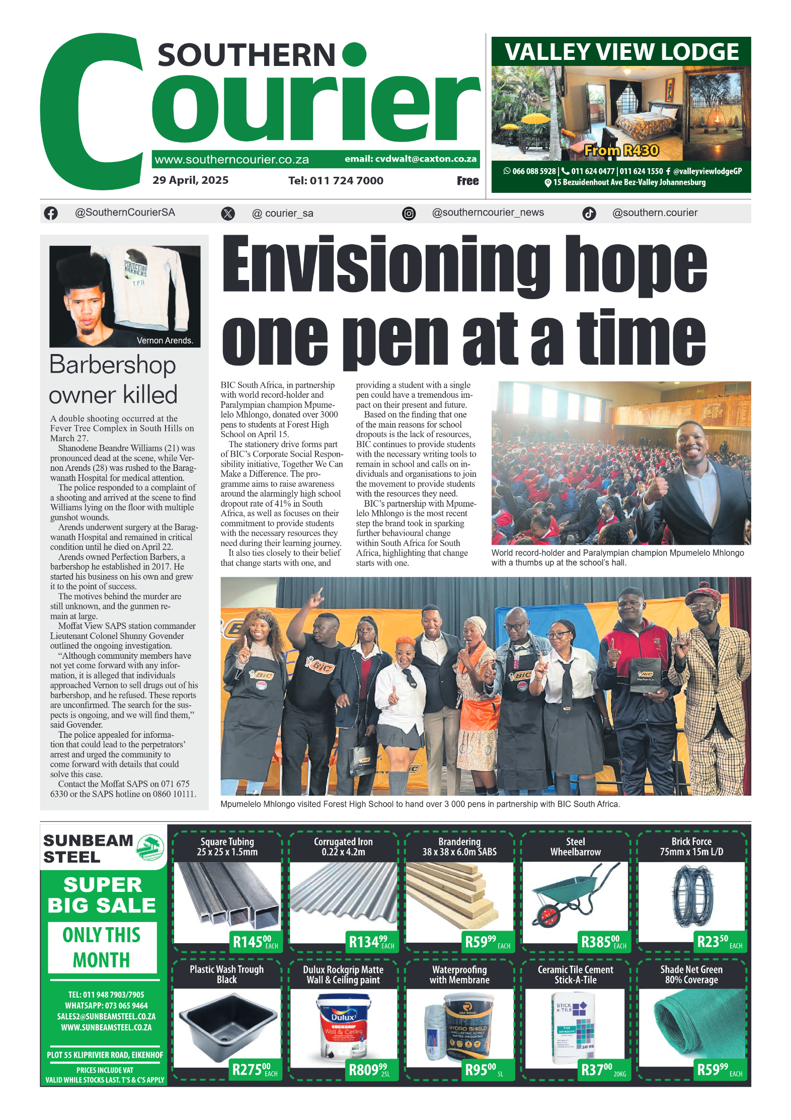 Southern Courier 29 April 2025 page 1