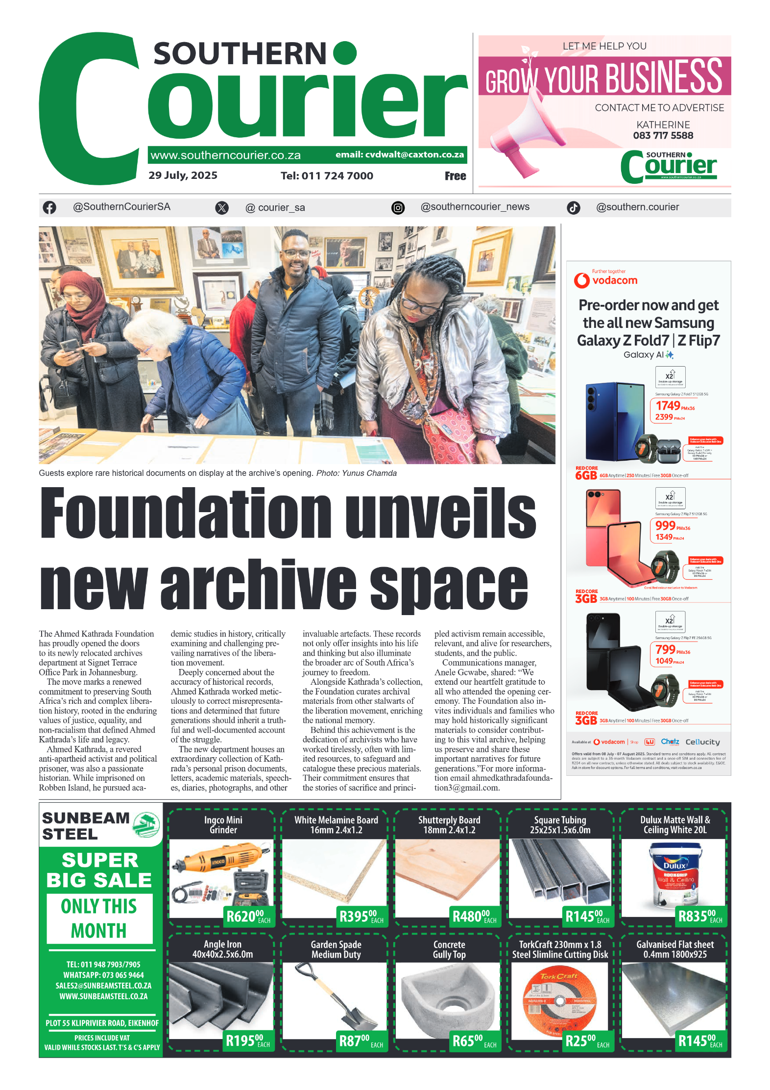 Southern Courier 29 July 2025 page 1