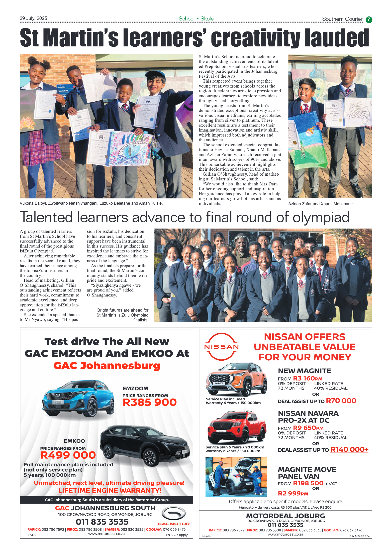 Southern Courier 29 July 2025 page 7
