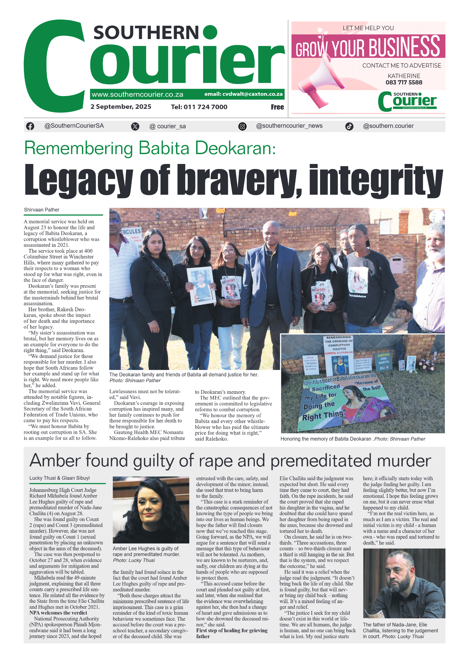 Southern Courier 2 September 2025 page 1
