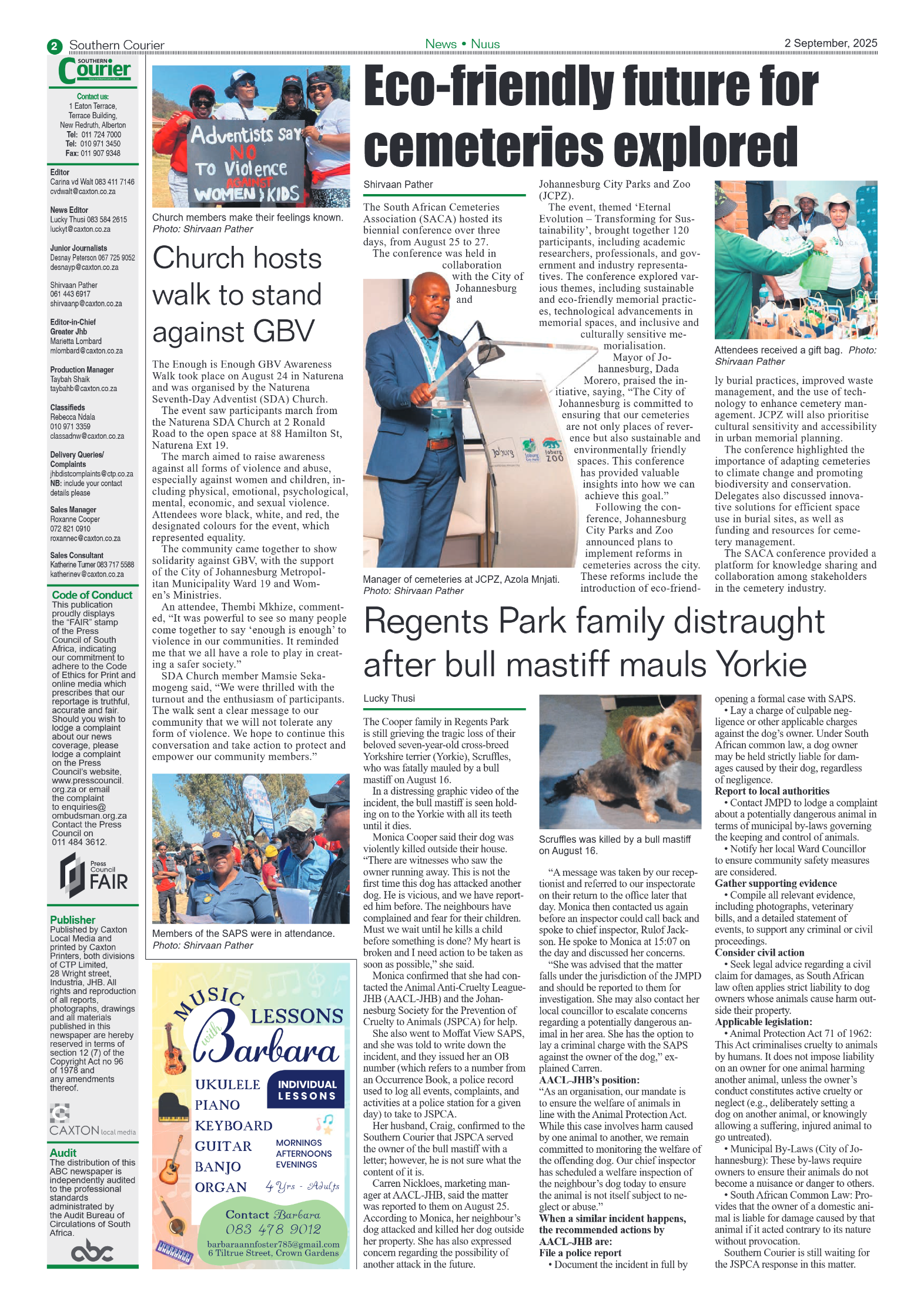 Southern Courier 2 September 2025 page 2