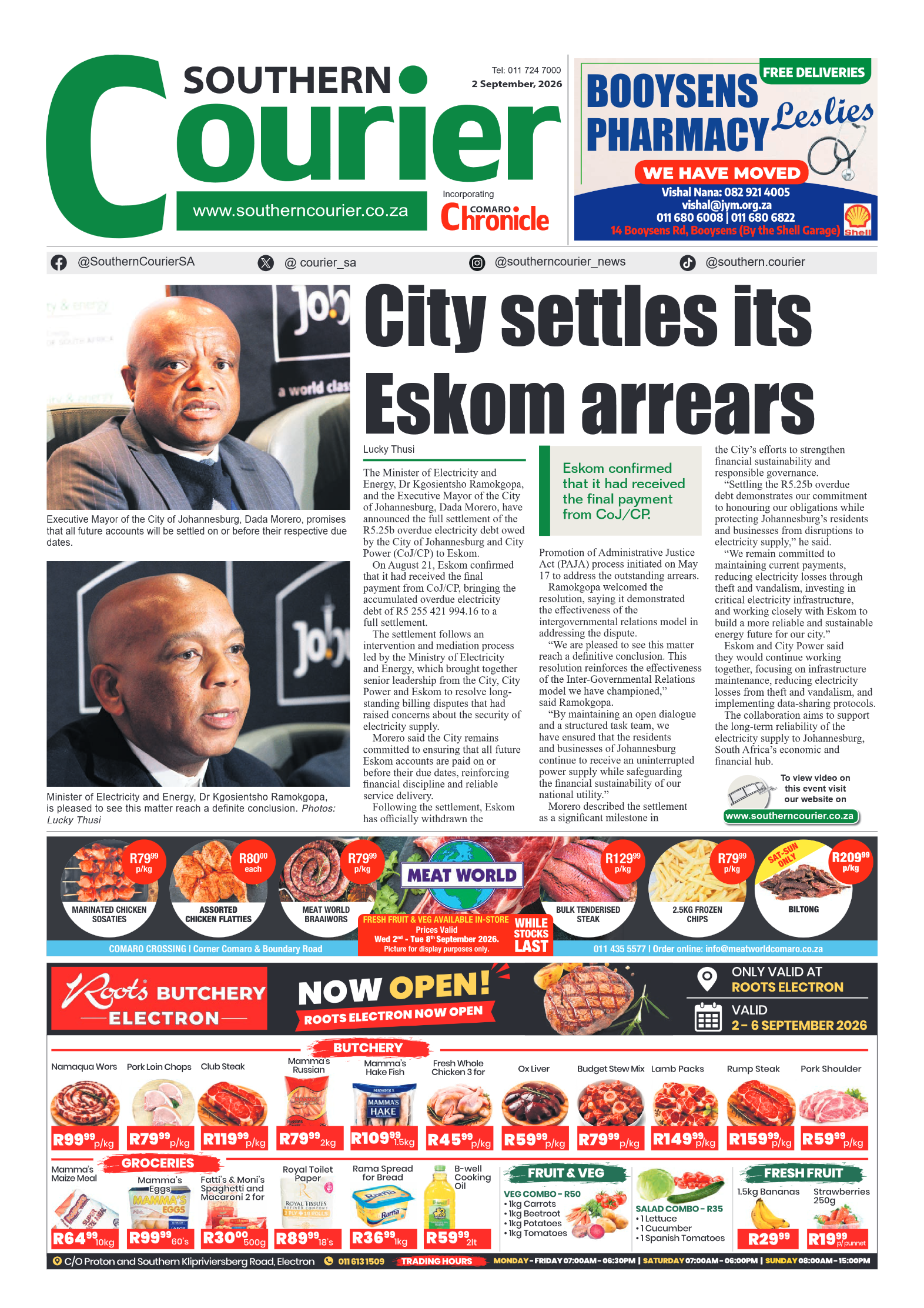 Southern Courier 2 September 2026 page 1