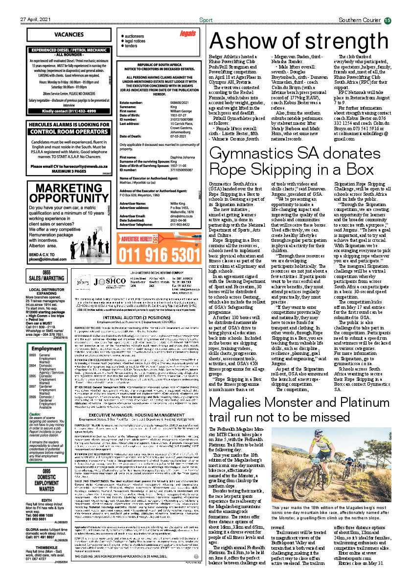 Southern Courier 30 April 2021 page 15
