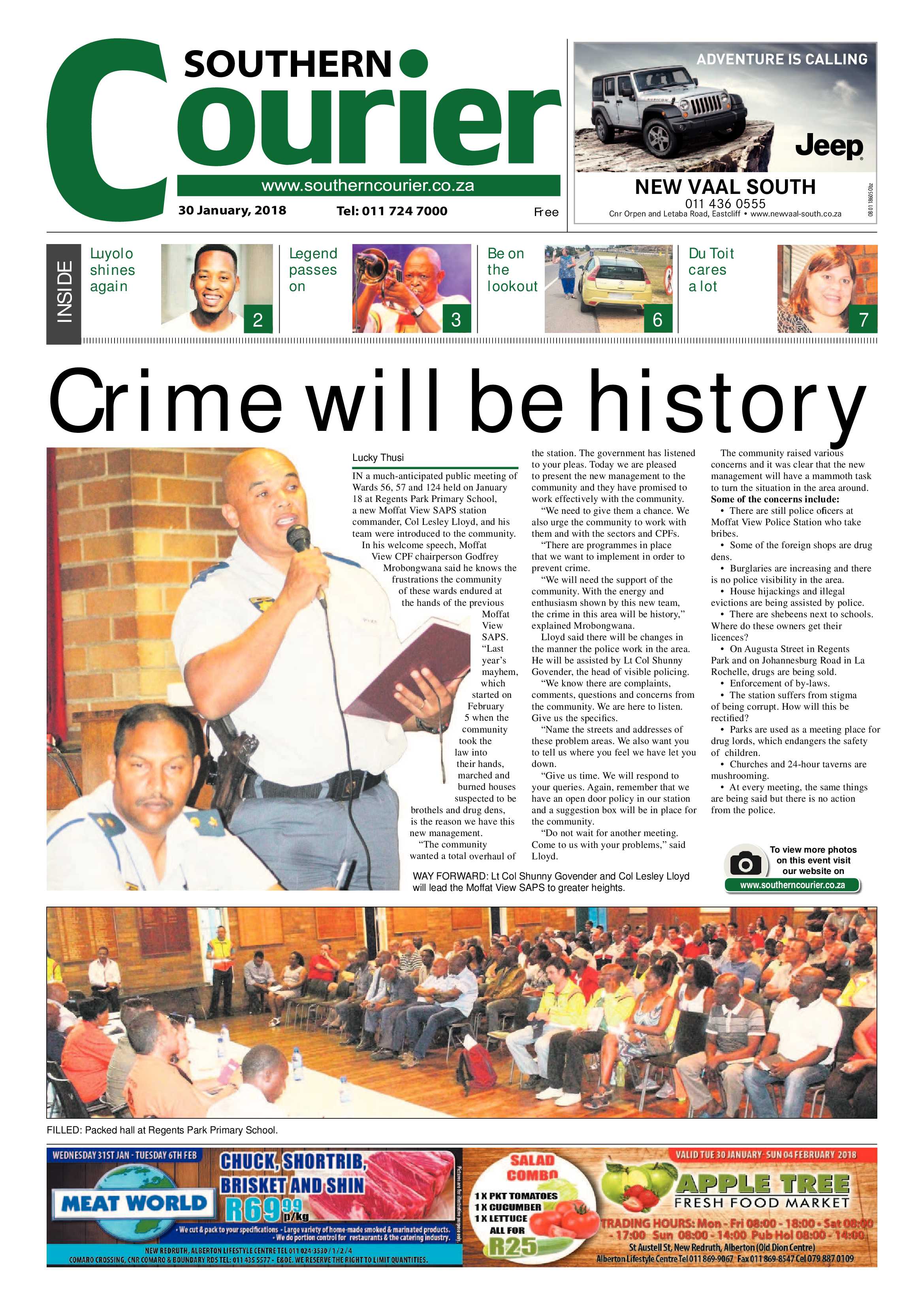 Southern Courier 30 January 2018 page 1