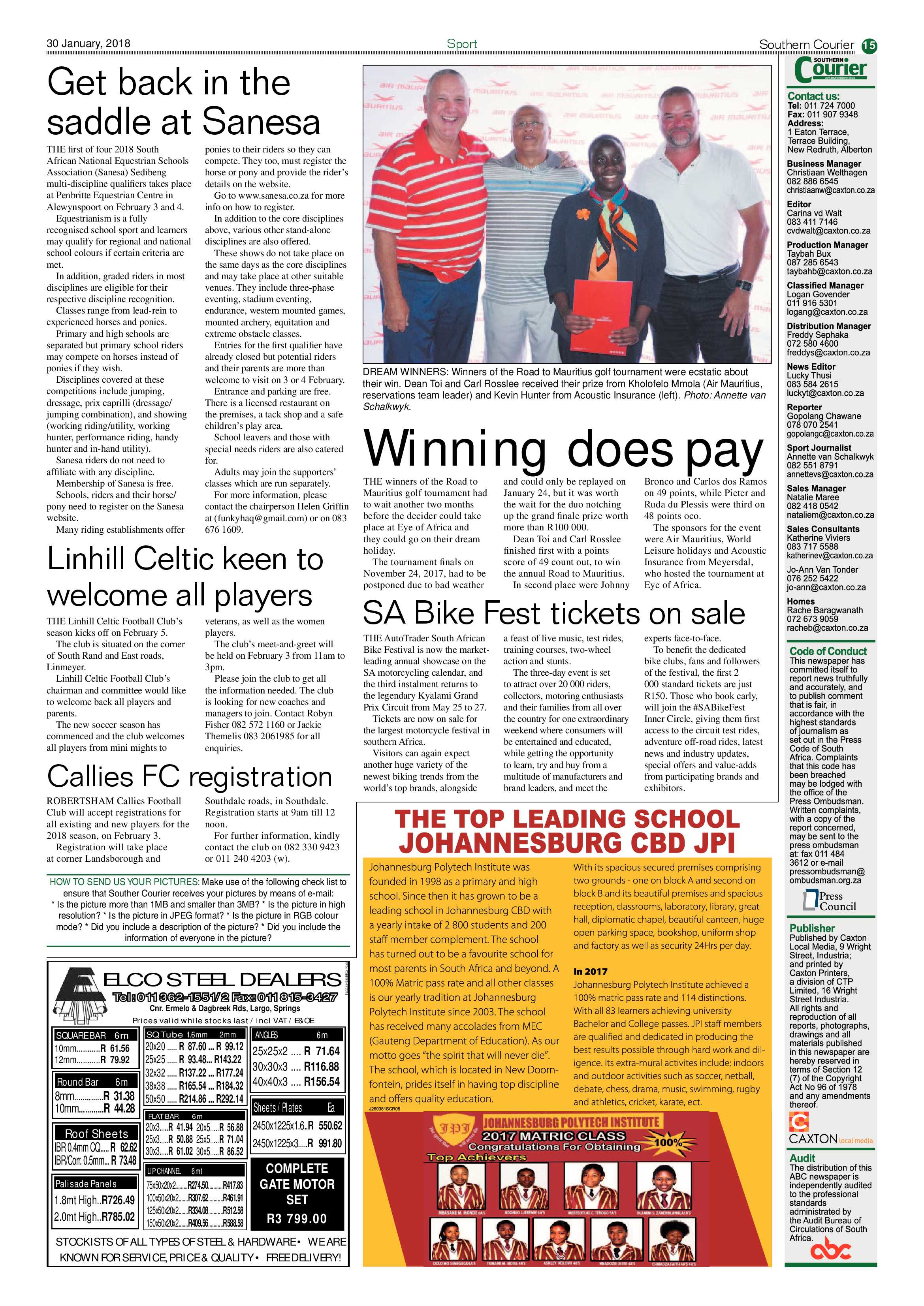 Southern Courier 30 January 2018 page 15