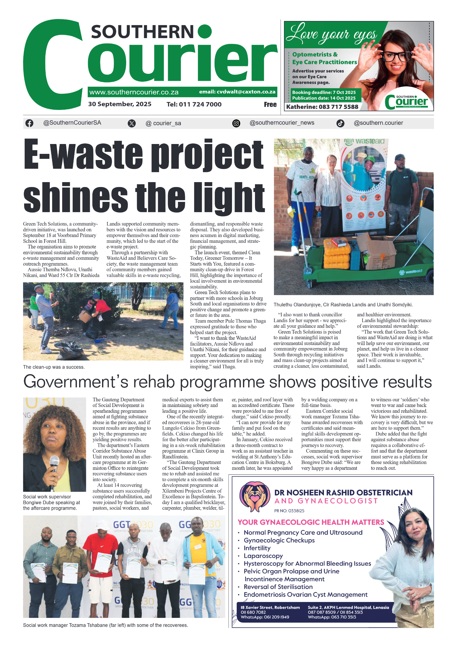 Southern Courier 30 September 2025 page 1