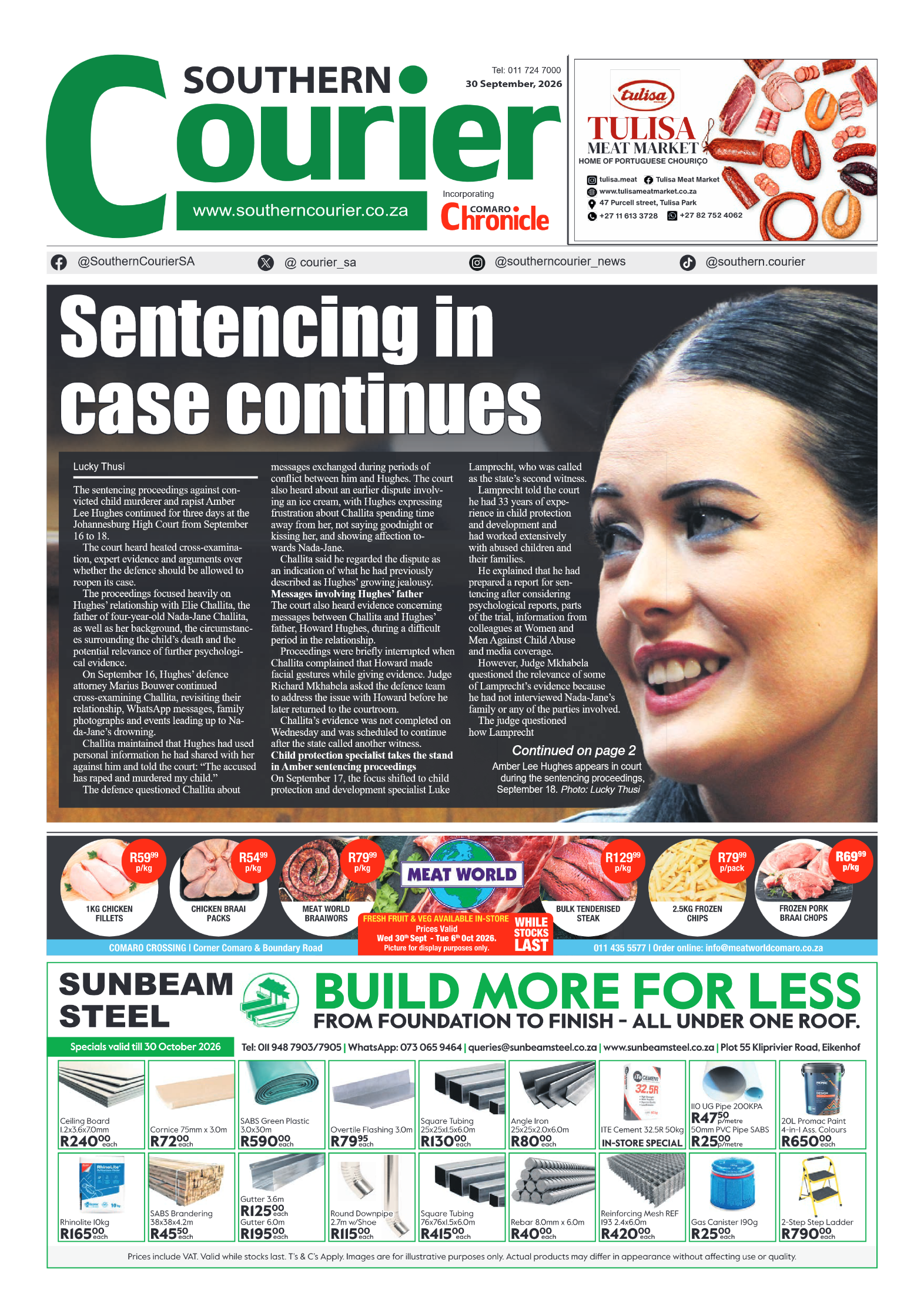 Southern Courier 30 September 2026 page 1