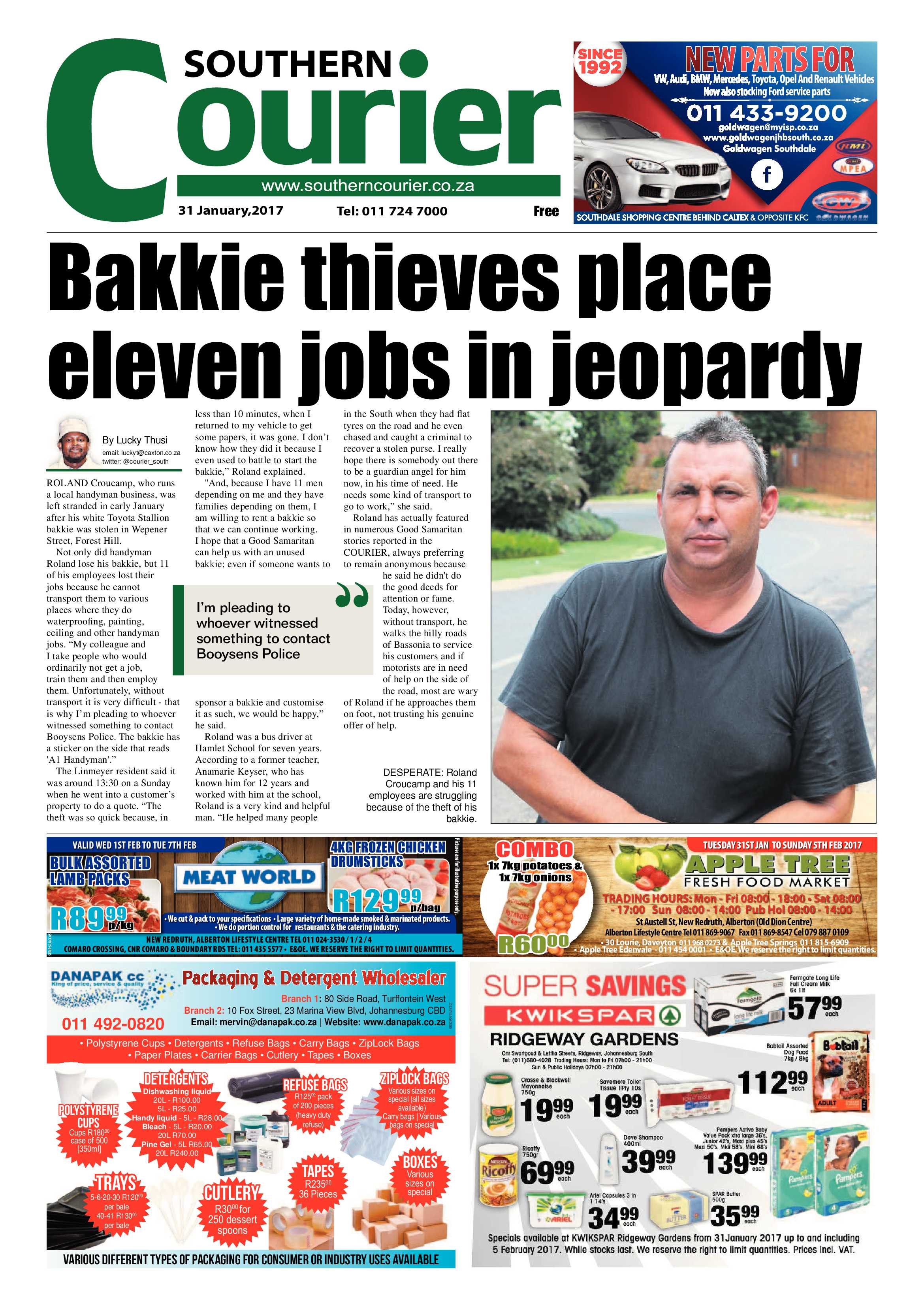 Southern Courier 31 January 2017 page 1