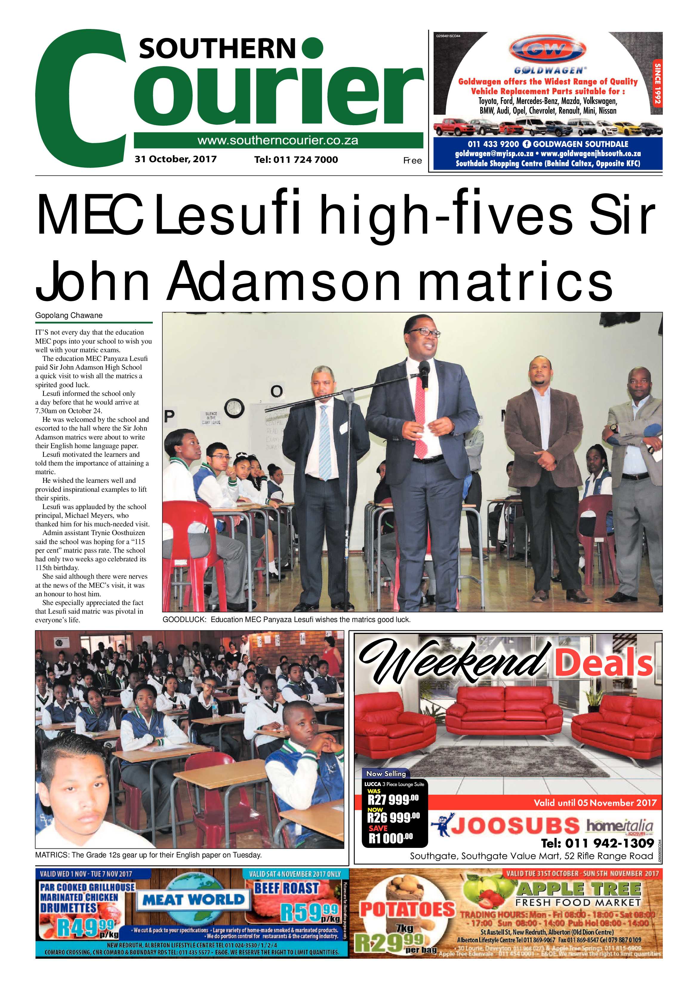 Southern Courier 31 October 2017 page 1
