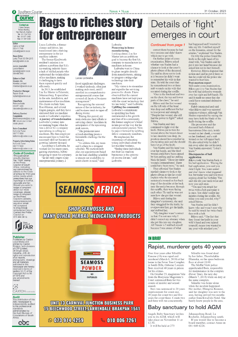 Southern Courier 31 October  2023 page 2