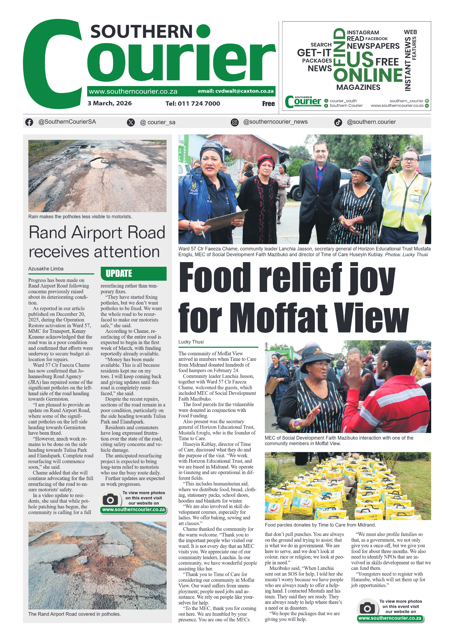 Southern Courier 3 March 2026 page 1
