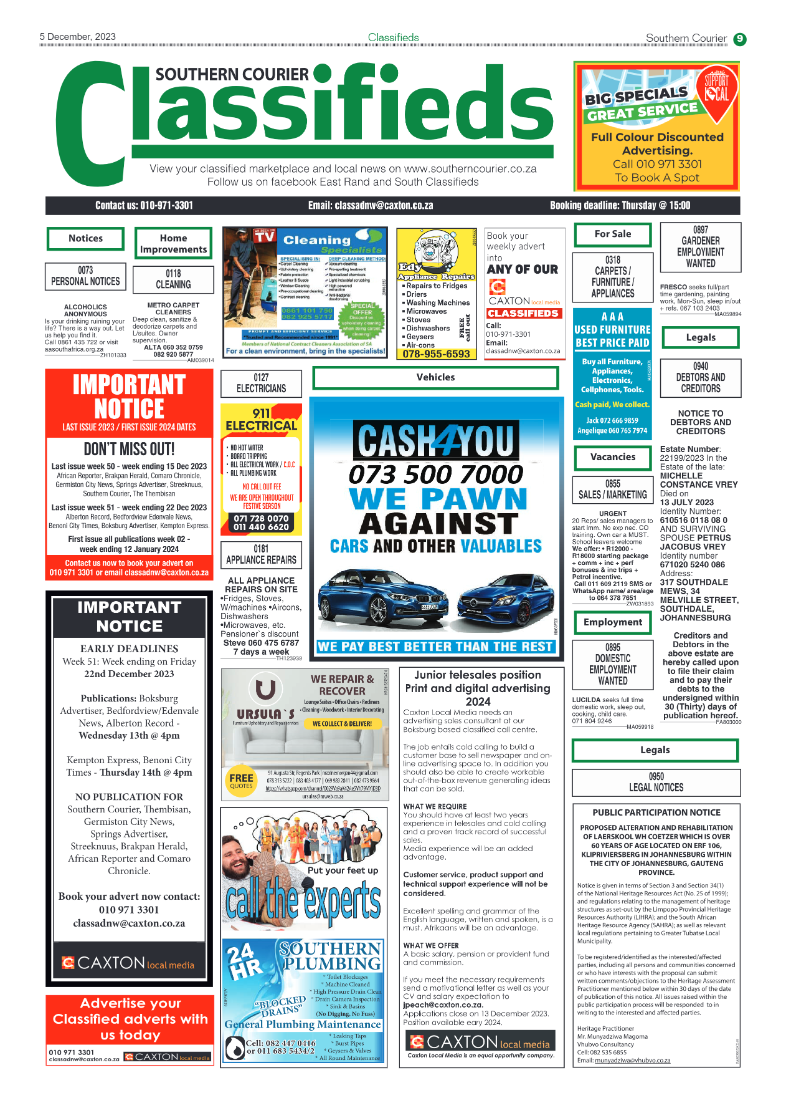 Southern Courier 5 December 2023 page 9
