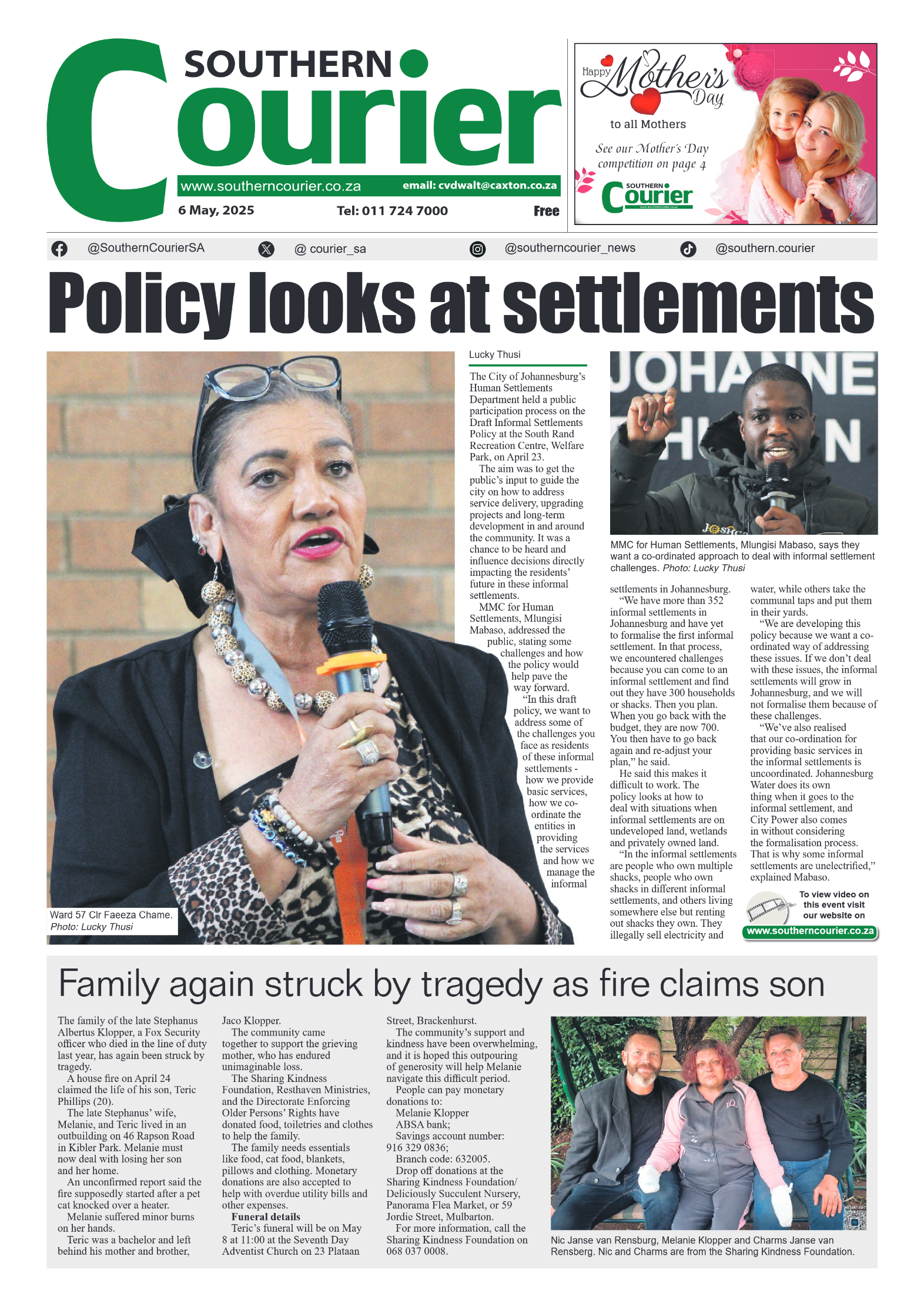 Southern Courier 6 May 2025 page 1