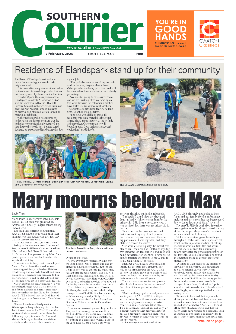 Southern Courier 7 Feb 2023 page 1