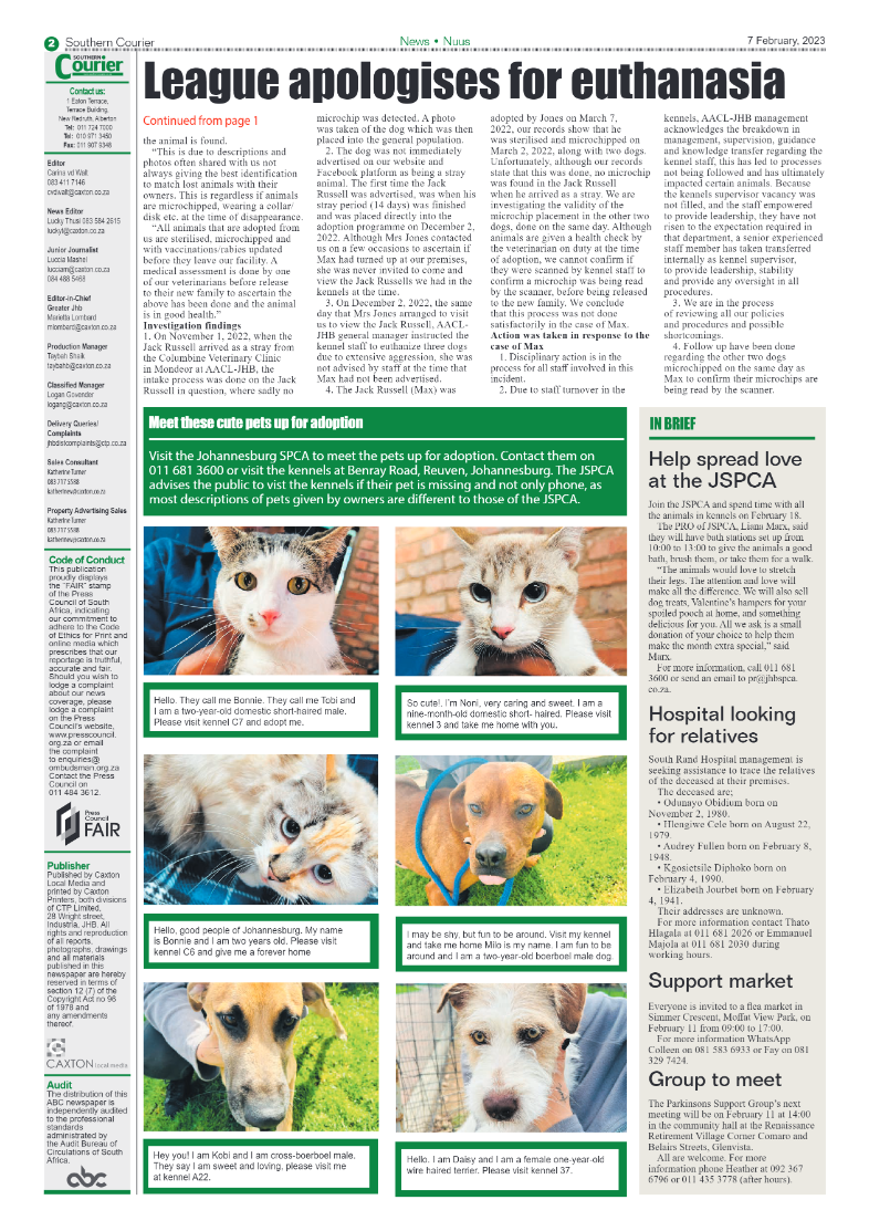 Southern Courier 7 Feb 2023 page 2