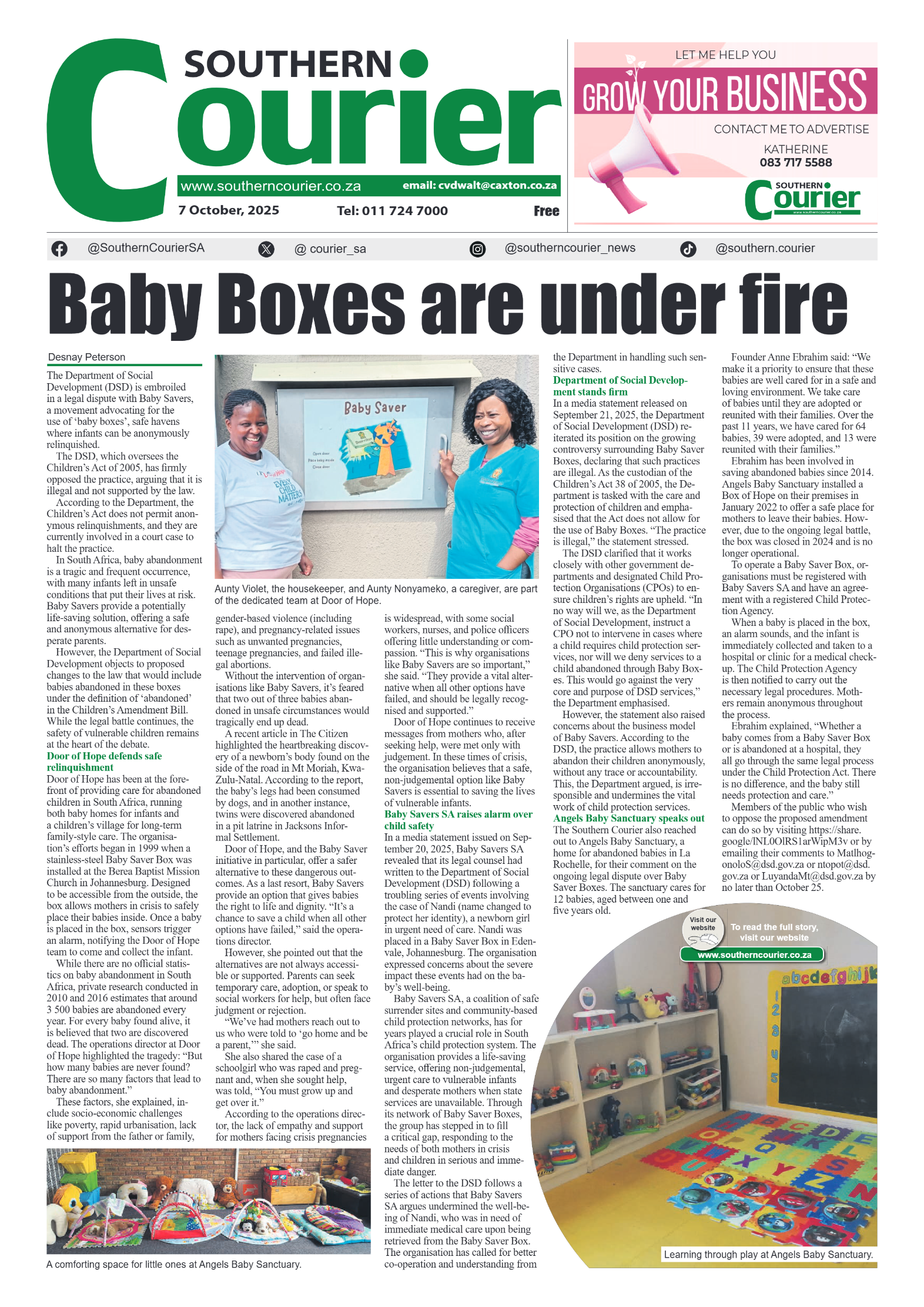Southern Courier 7 October 2025 page 1