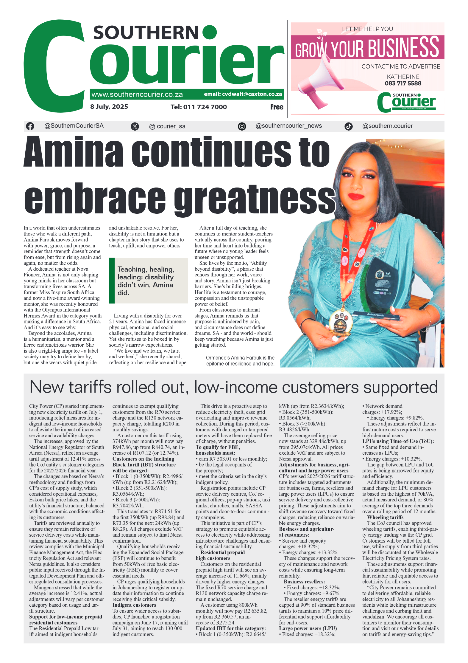 Southern Courier 8 July 2025 page 1