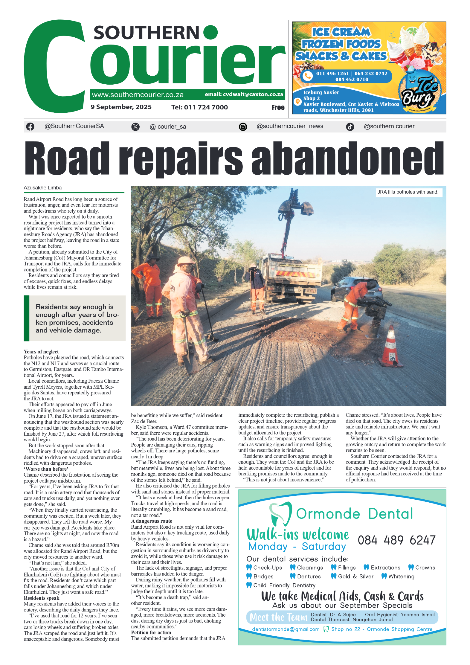 Southern Courier 9 September 2025 page 1