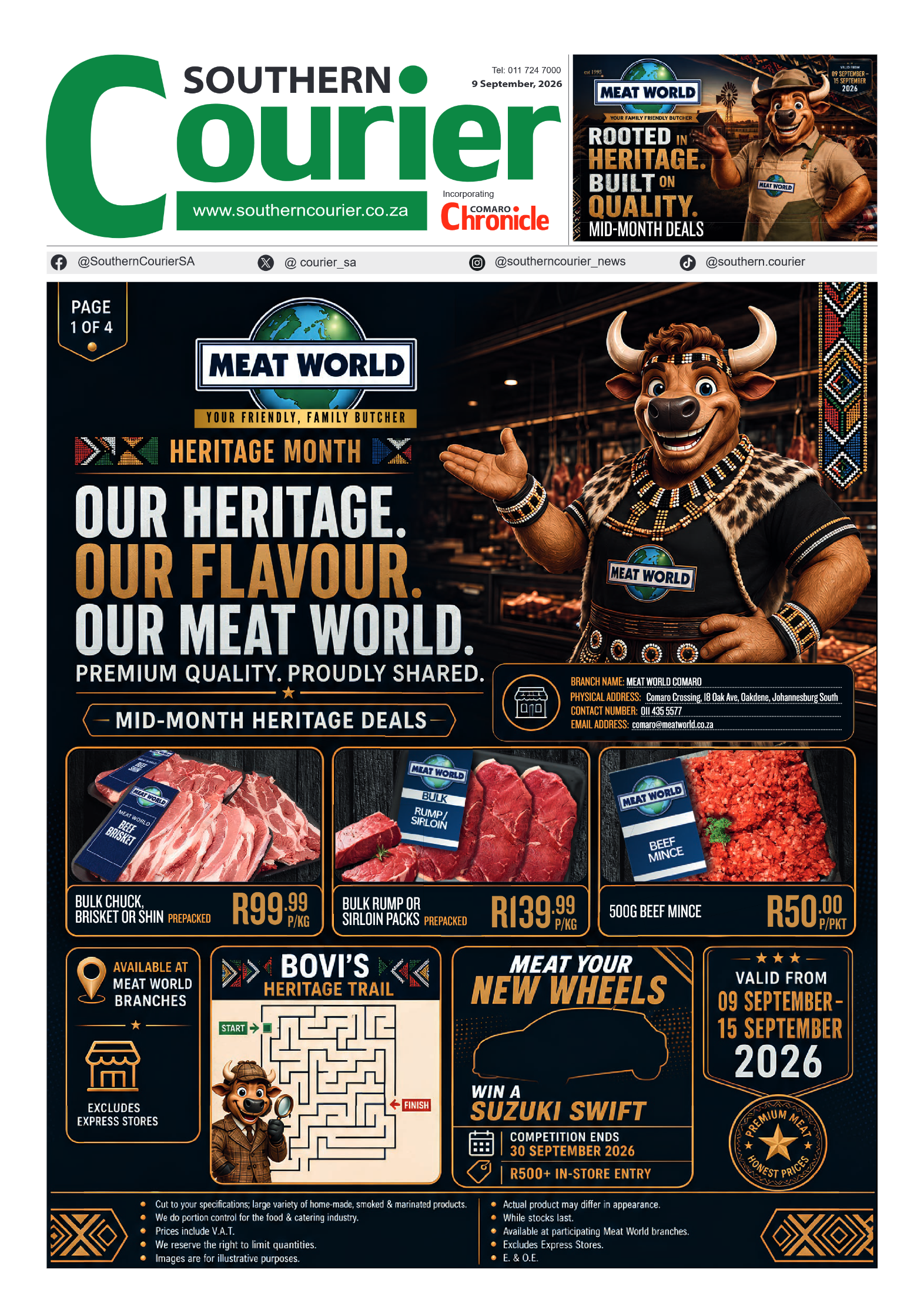 Southern Courier 9 September 2026 page 1