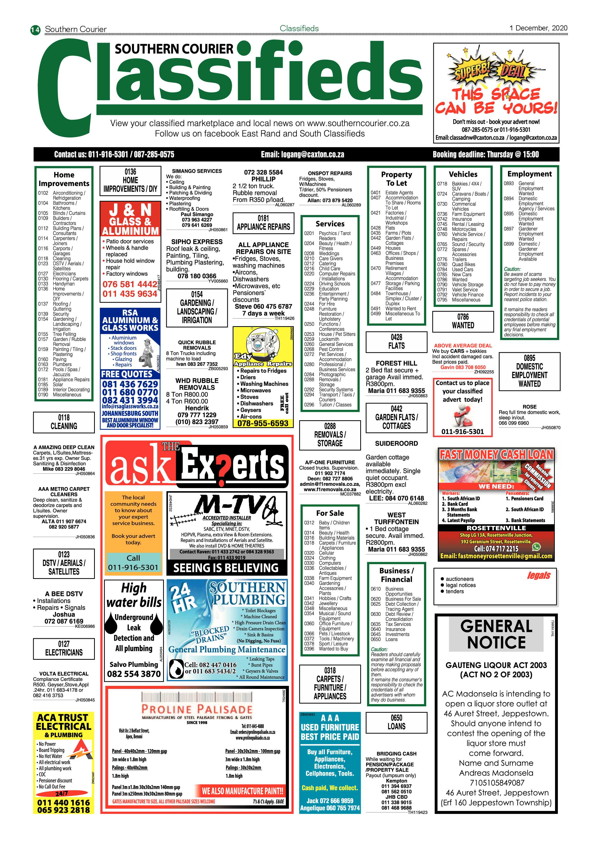 Southern Courier  01 Decemeber 2020 page 14